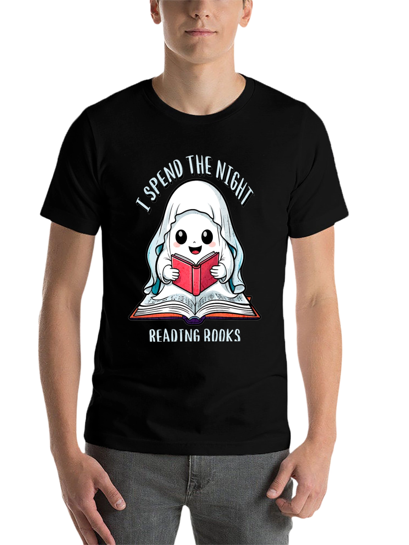 Black Ghost Reading Books T-Shirt view 7