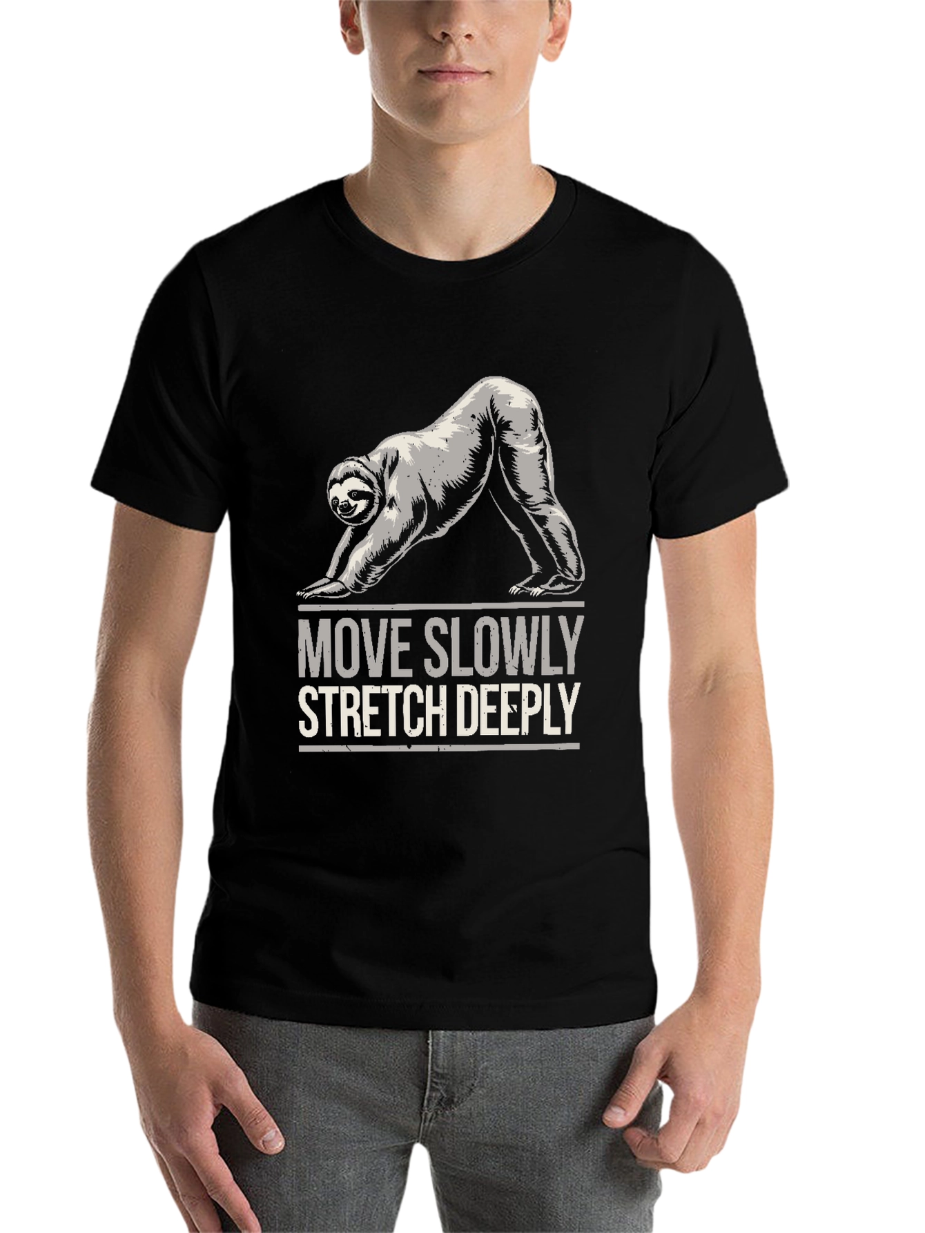 Black Yoga Sloth T-Shirt - Move Slowly Stretch Deeply view 7