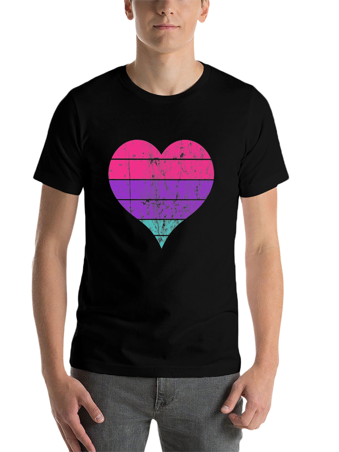 Black Retro Heart Striped Graphic Tee view 7