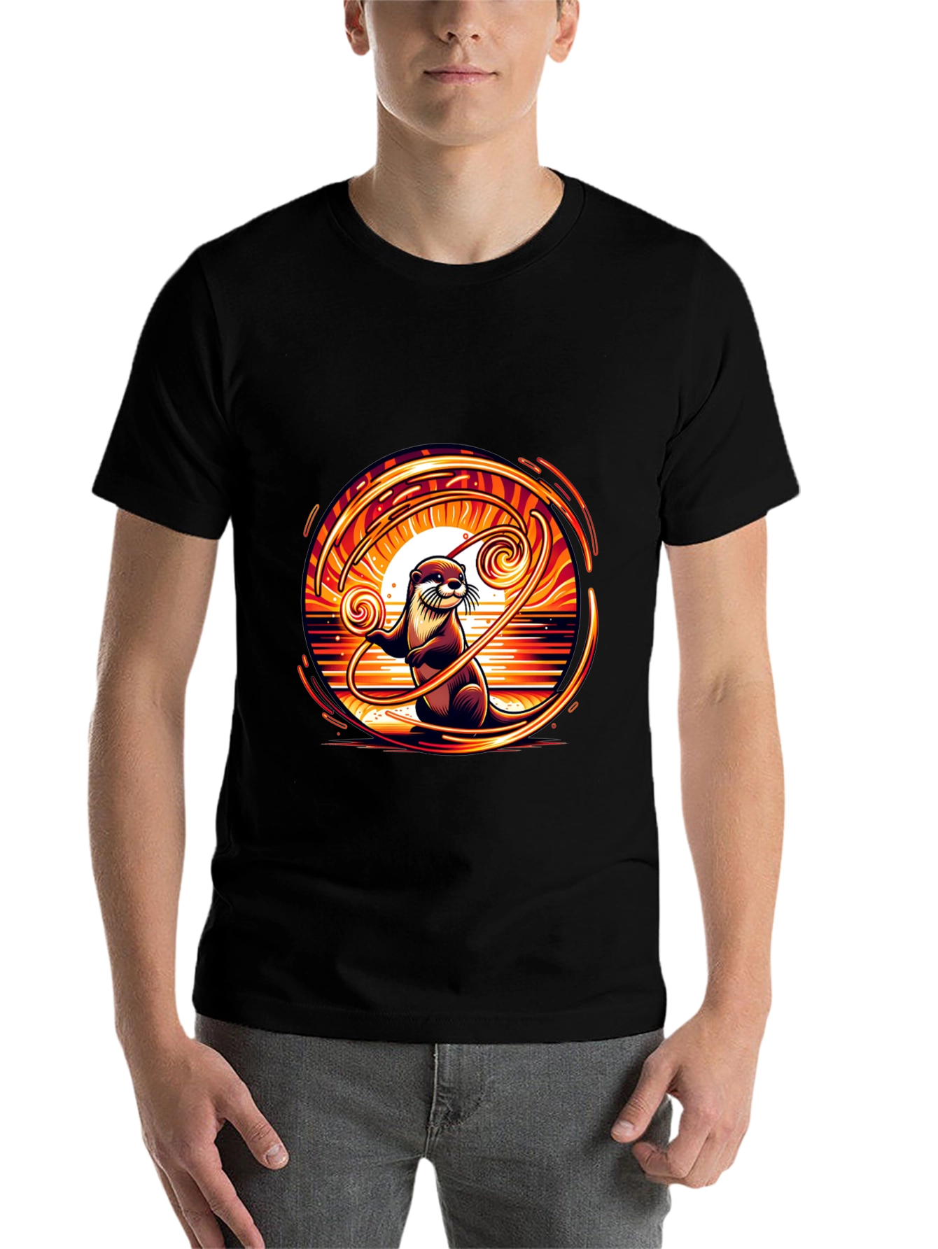 Black Otter Sunset Graphic Tee - Unique Design view 7