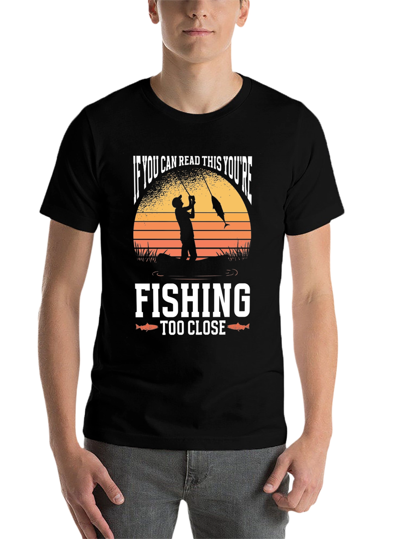 Black Funny Fishing T-Shirt - You're Fishing Too Close view 7