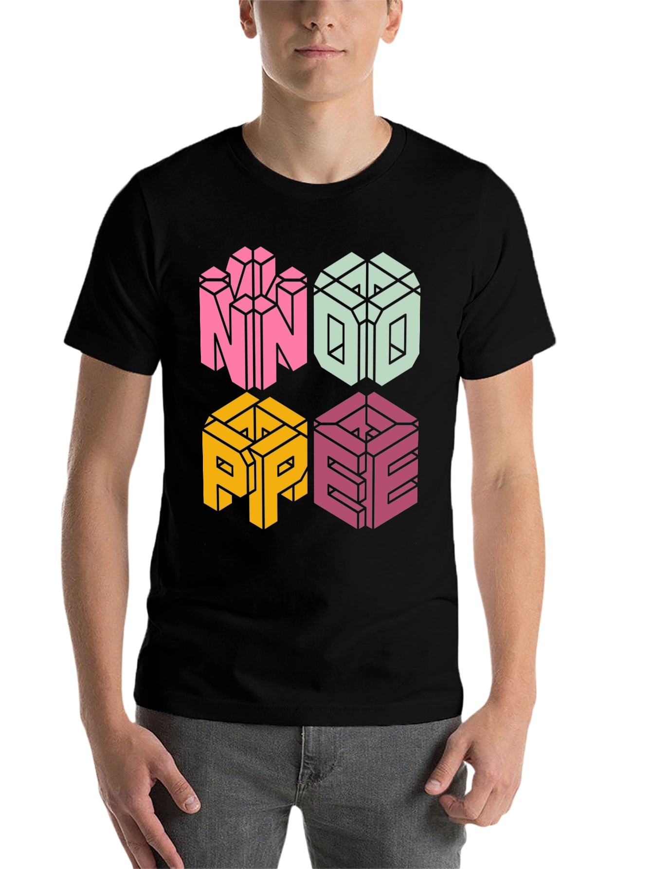 Black Novelty NOPE T-Shirt - Geometric Block Letter Design view 7