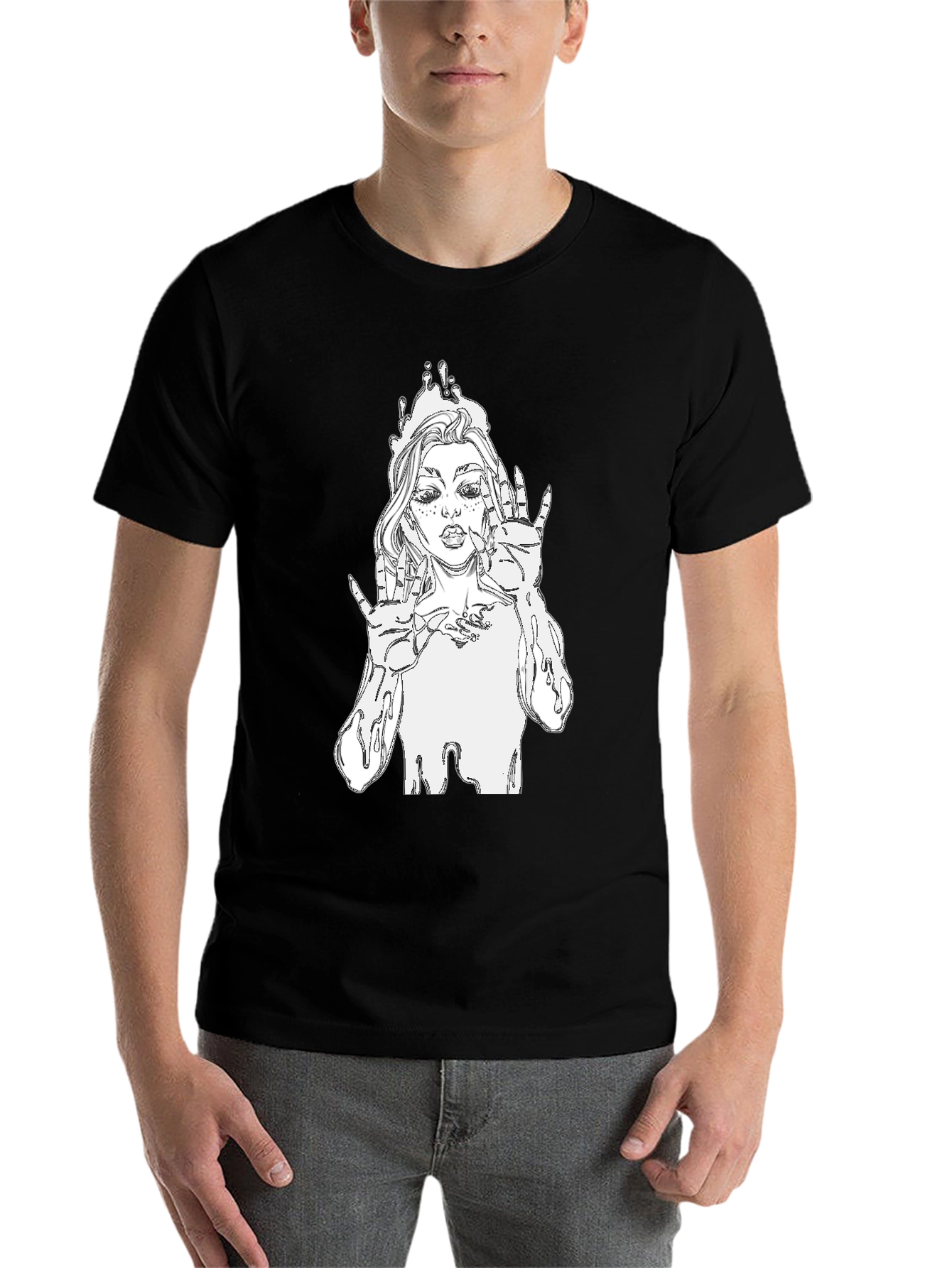 Black Unique Graphic Tee - Stylish Black Cotton T-Shirt view 7