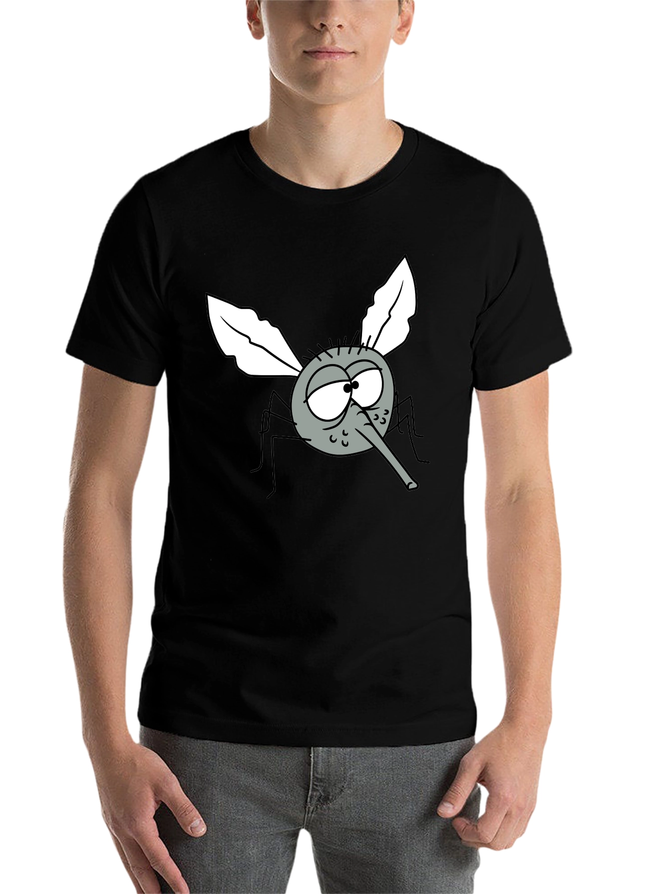 Black Funny Cartoon Mosquito Graphic T-Shirt view 7