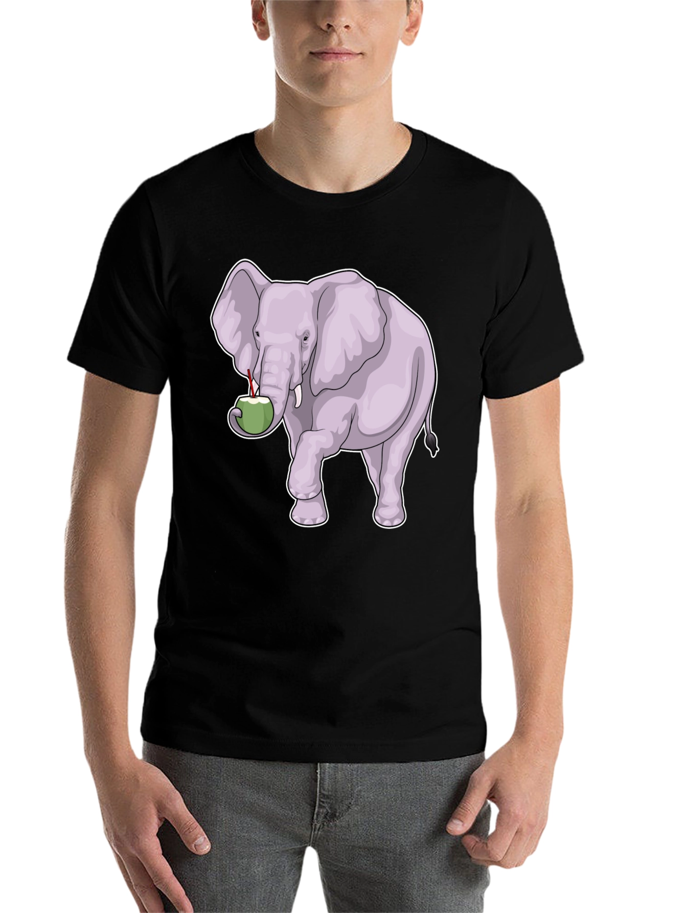 Black Elephant & Coconut T-Shirt - Unique Graphic Tee view 7