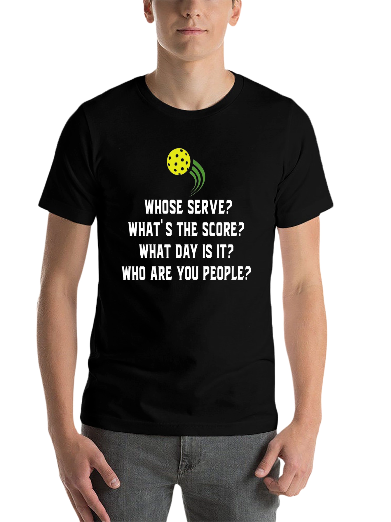 Black Pickleball T-Shirt: Whose Serve Funny Tee view 7