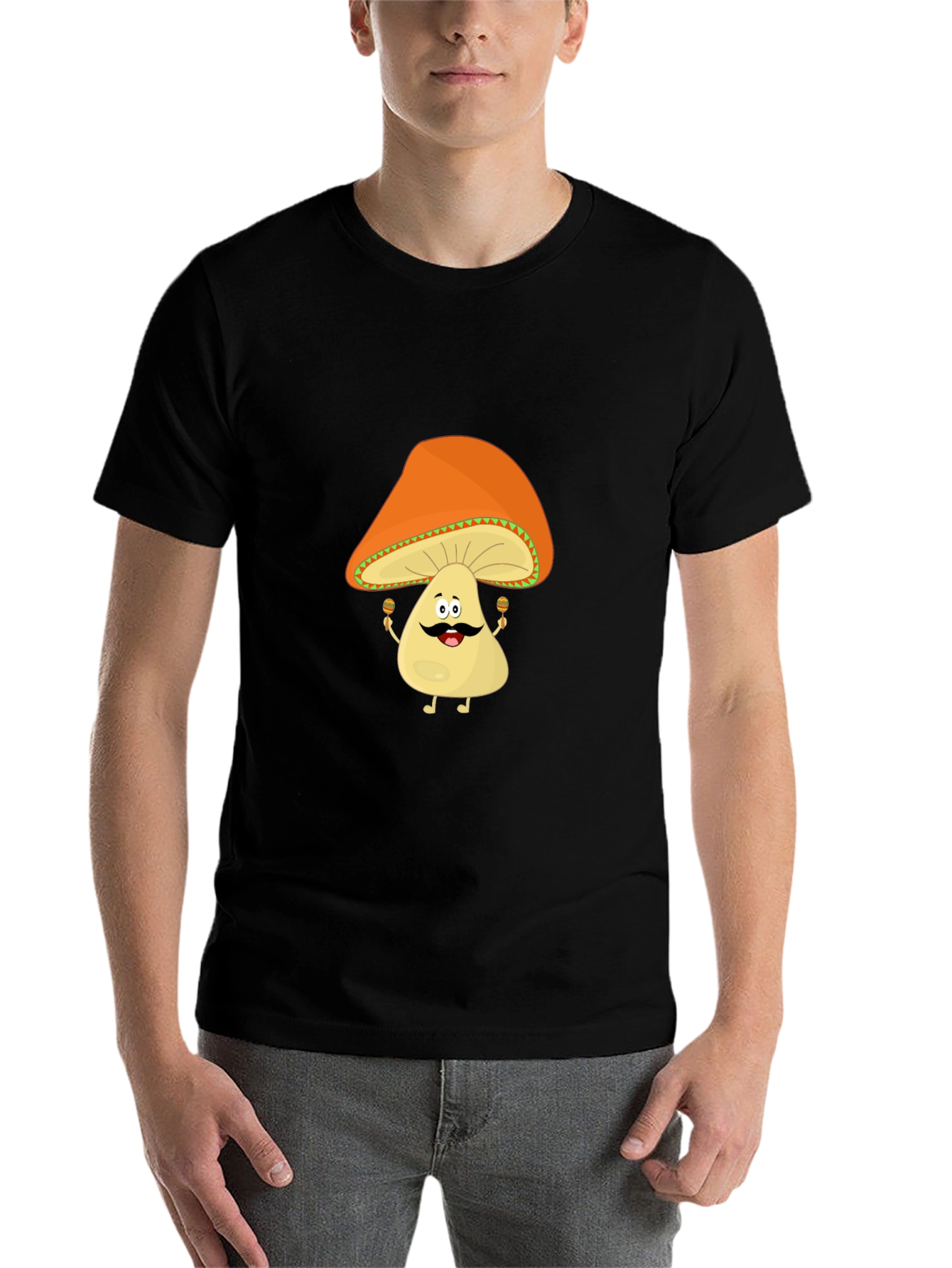 Black Funny Mushroom Man Black T-Shirt view 7