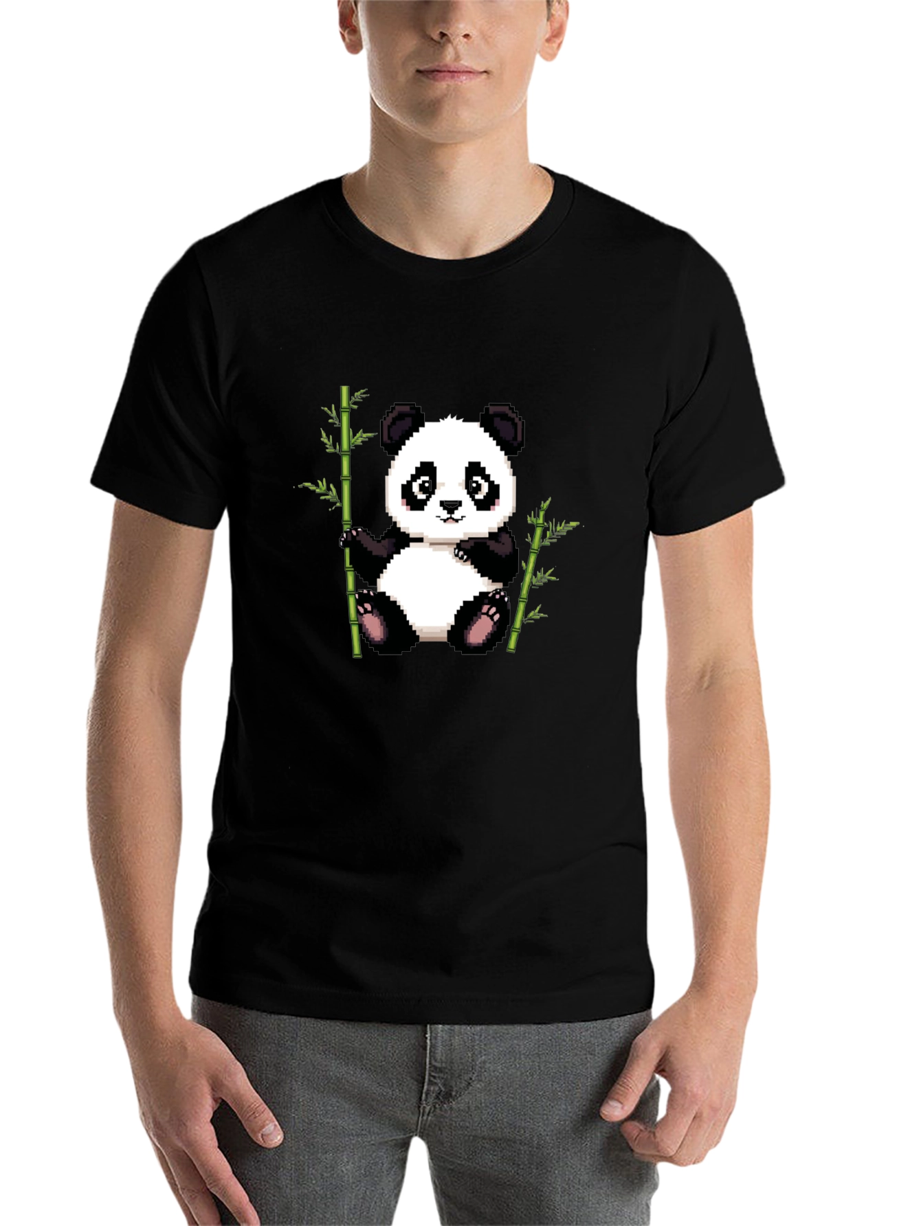Black Pixel Panda T-Shirt - Cute Panda Bamboo Design view 7