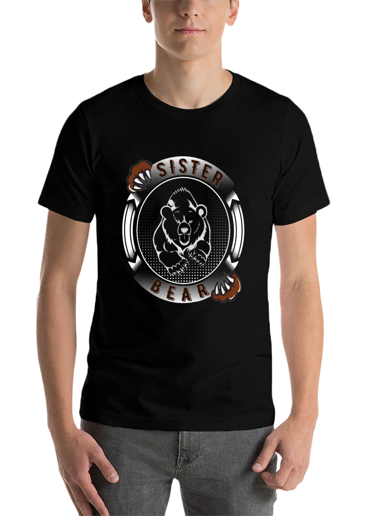 Black Sister Bear Graphic Tee - Black Cotton T-Shirt view 7
