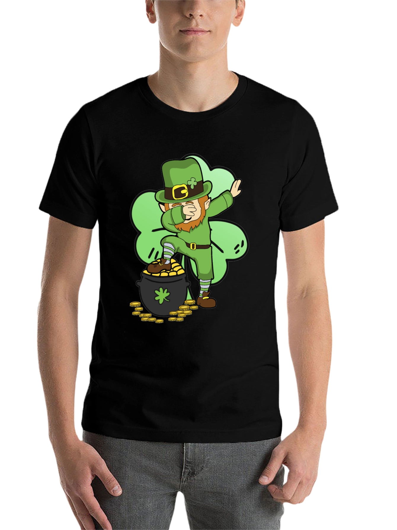 Black St. Patrick's Day Leprechaun Dab T-Shirt view 7