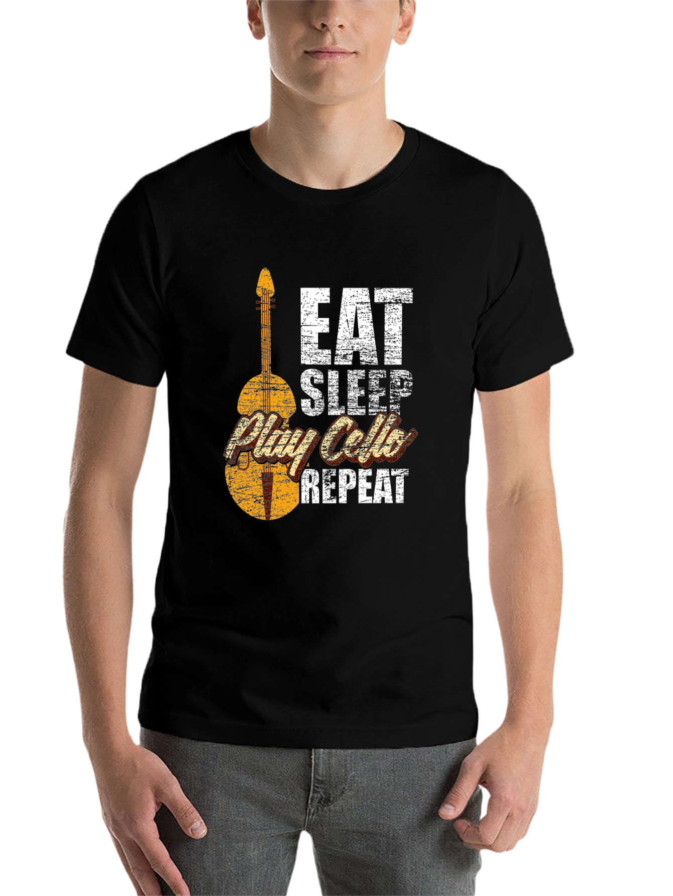 Black Eat Sleep Play Cello Repeat T-Shirt view 7