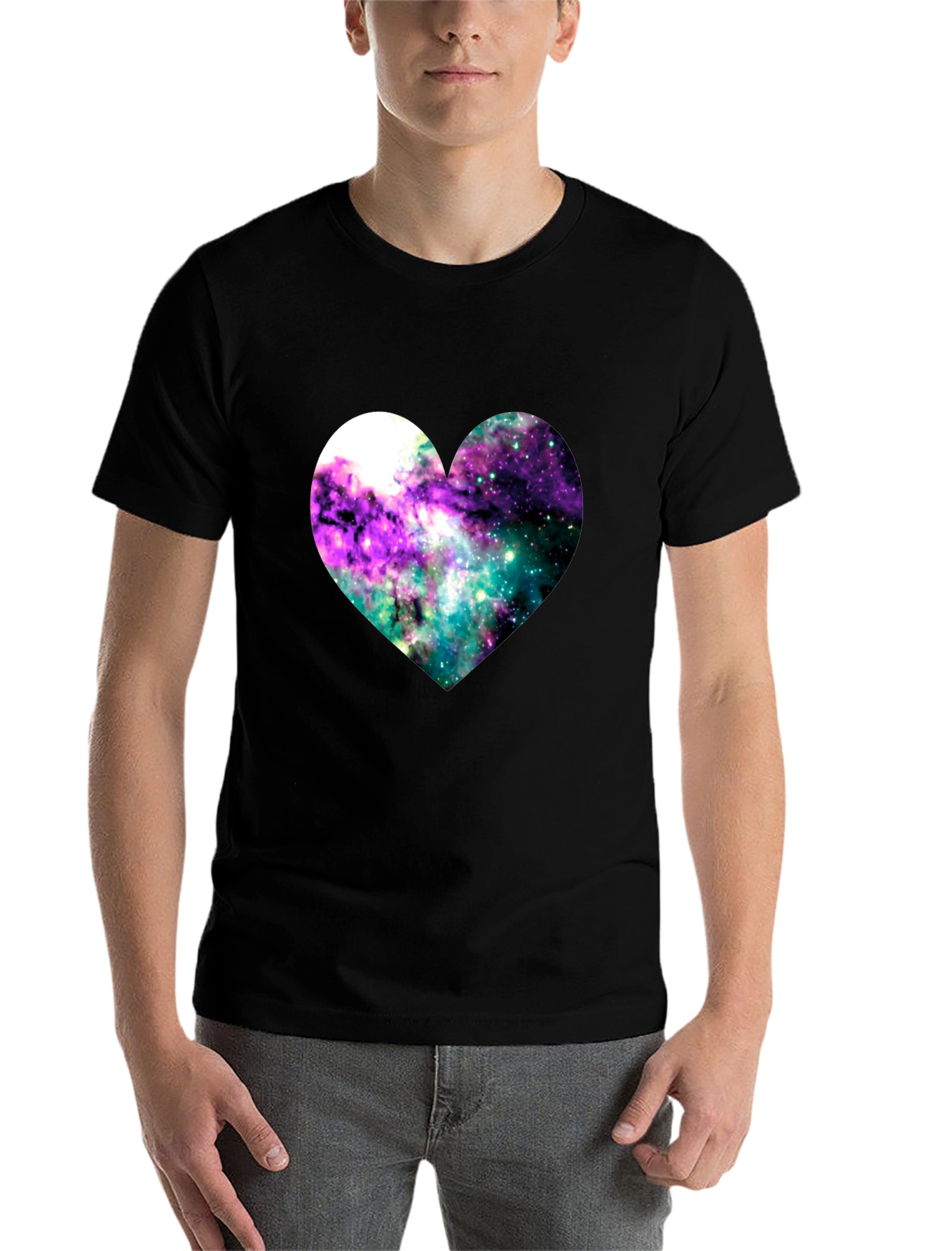 Black Galaxy Heart Graphic Tee - Black Cotton Blend view 7