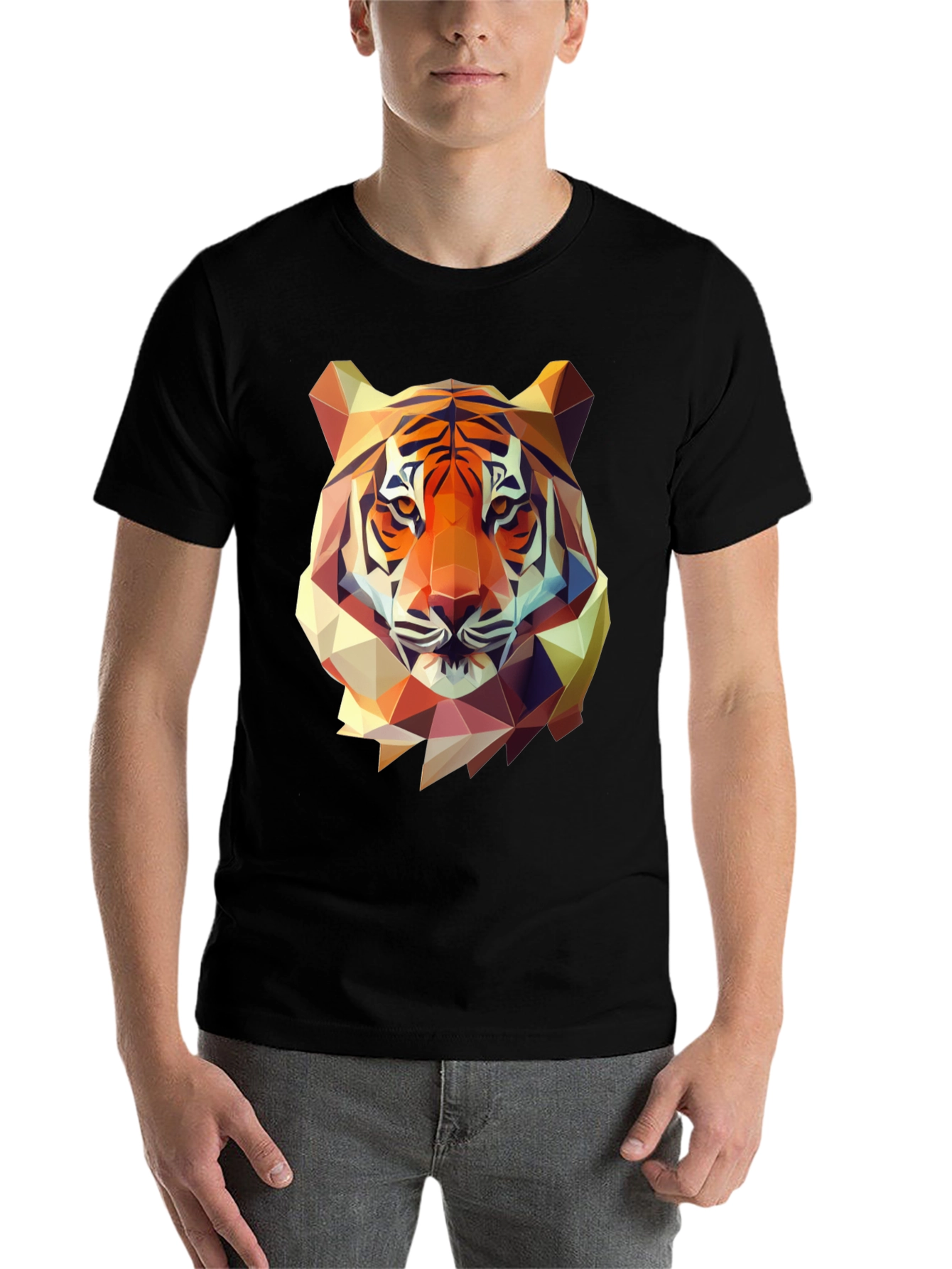 Black Geometric Tiger Graphic Tee - Men's Black T-Shirt view 7