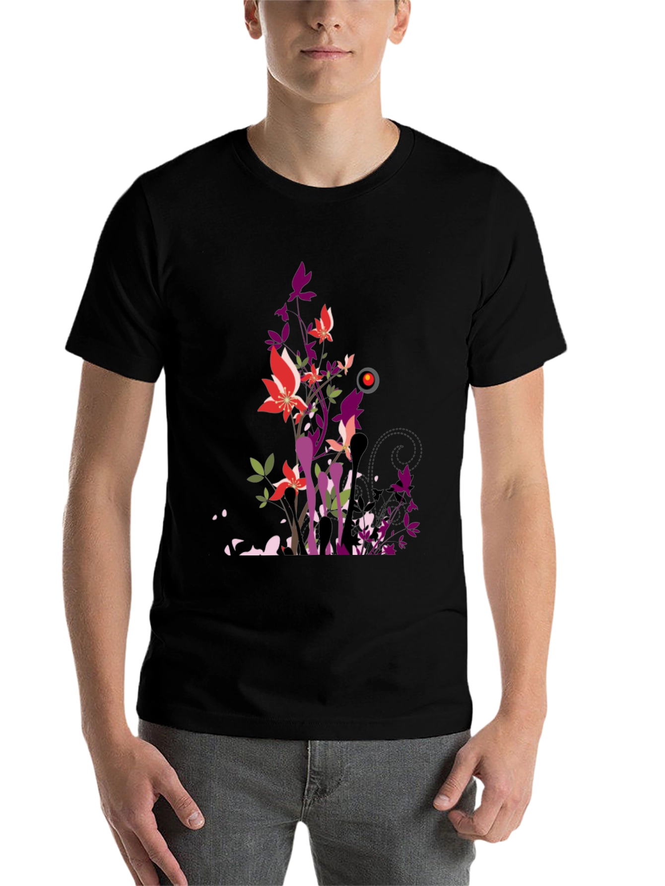 Black Floral Graphic Print Black T-Shirt view 7