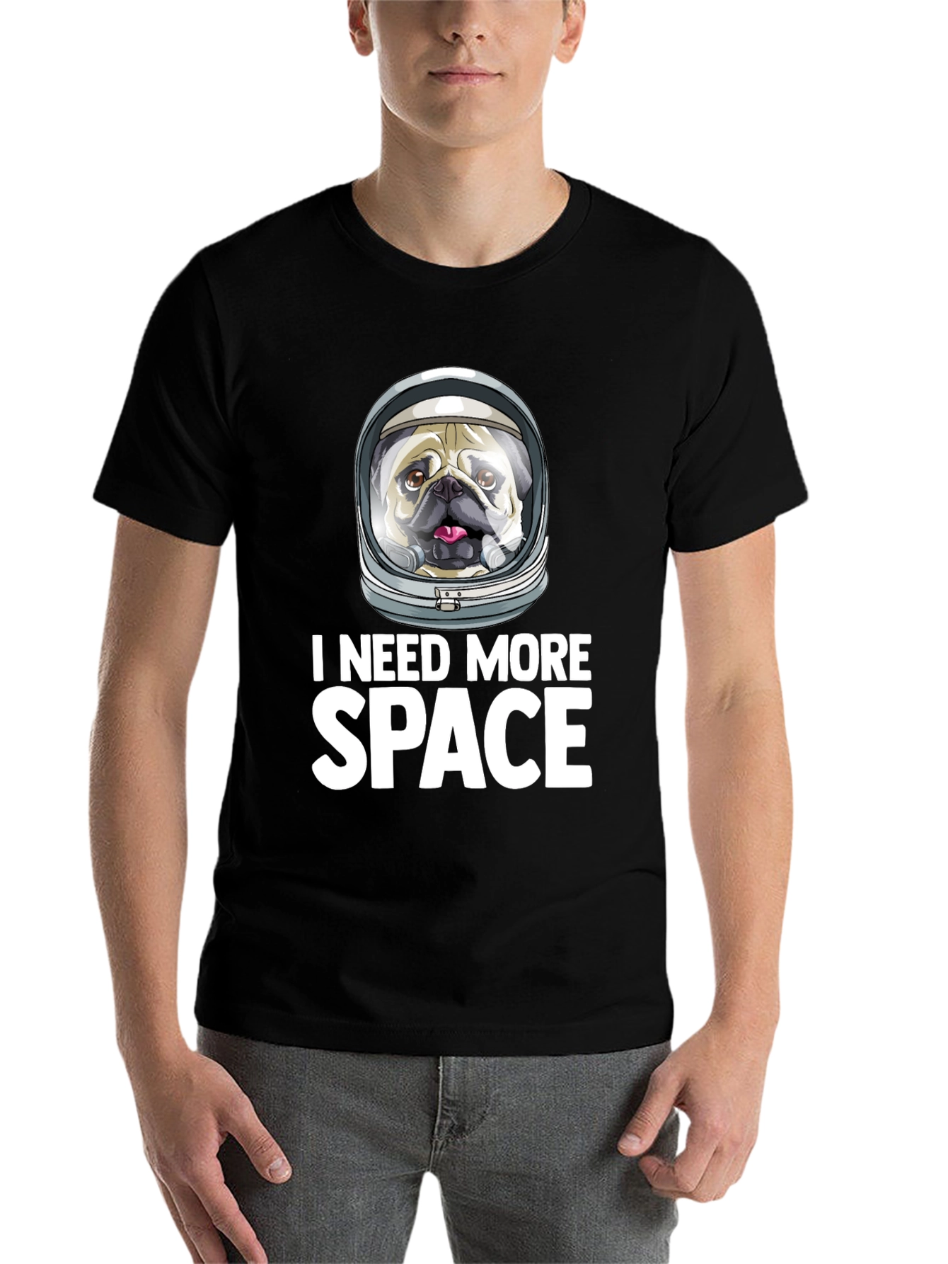 Black I Need More Space Pug T-Shirt - Funny Dog Astronaut Tee view 7