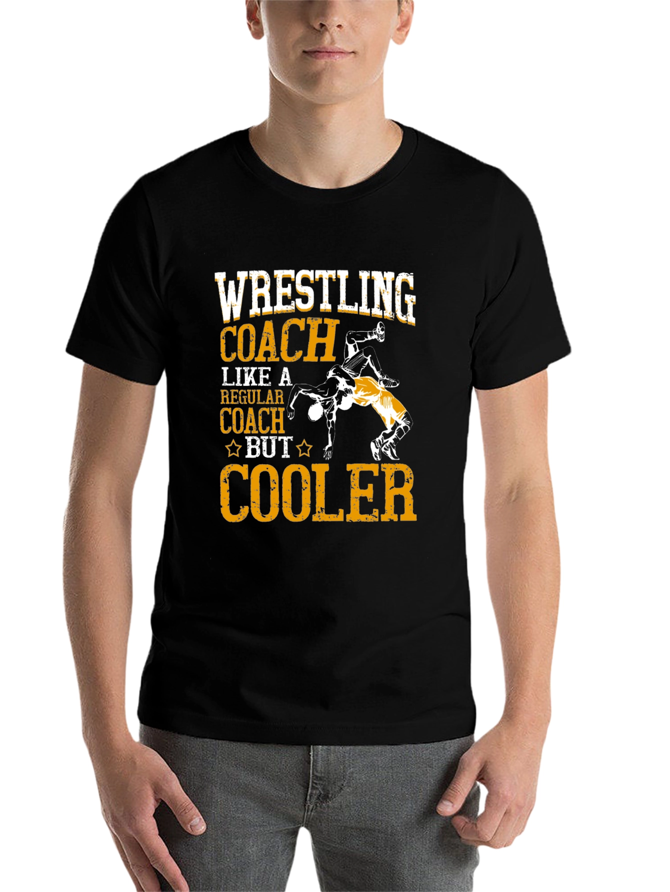 Black Wrestling Coach T-Shirt - Cooler Design view 7