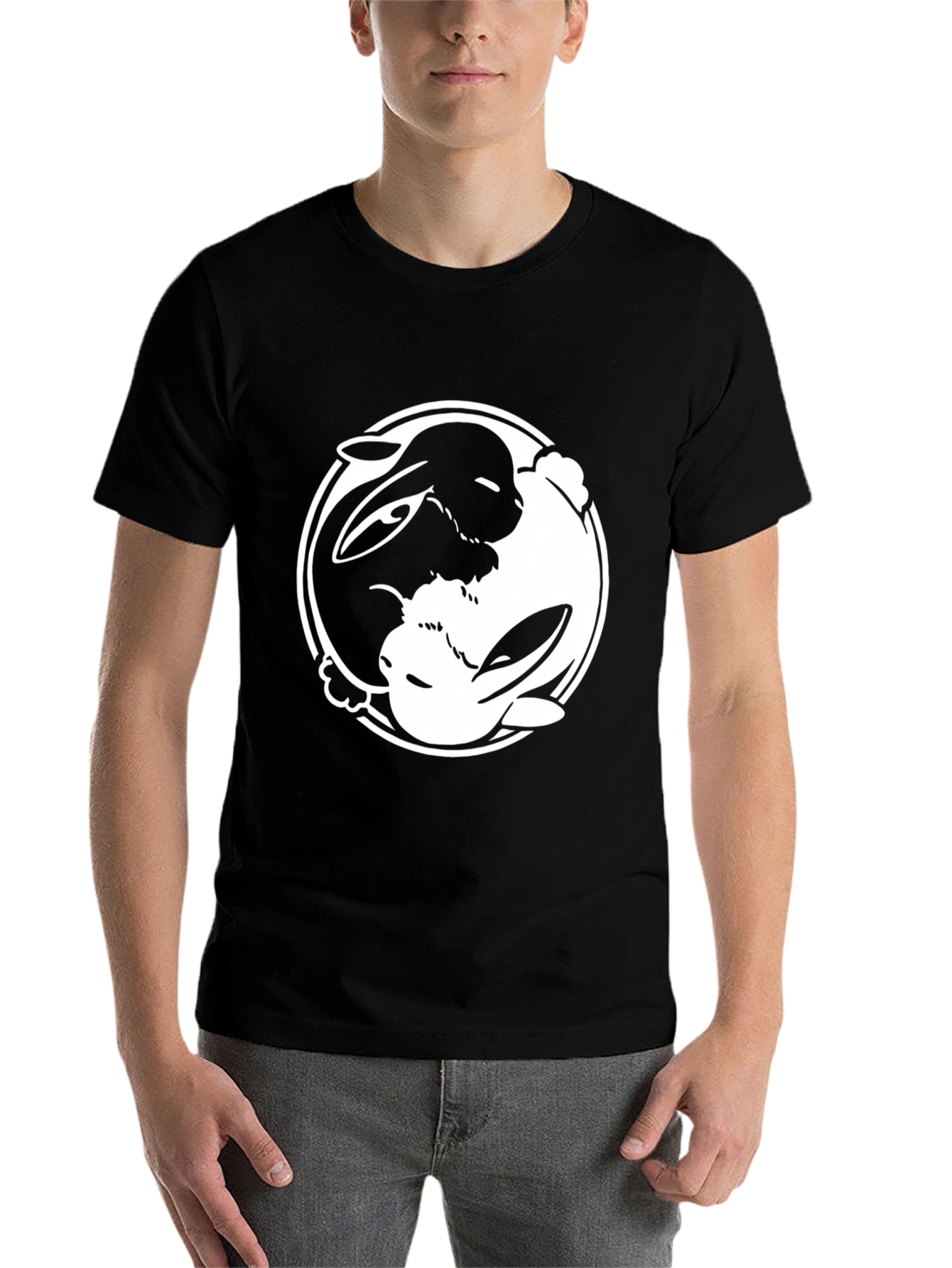 Black Yin Yang Rabbit Graphic T-Shirt - Balance & Style view 7