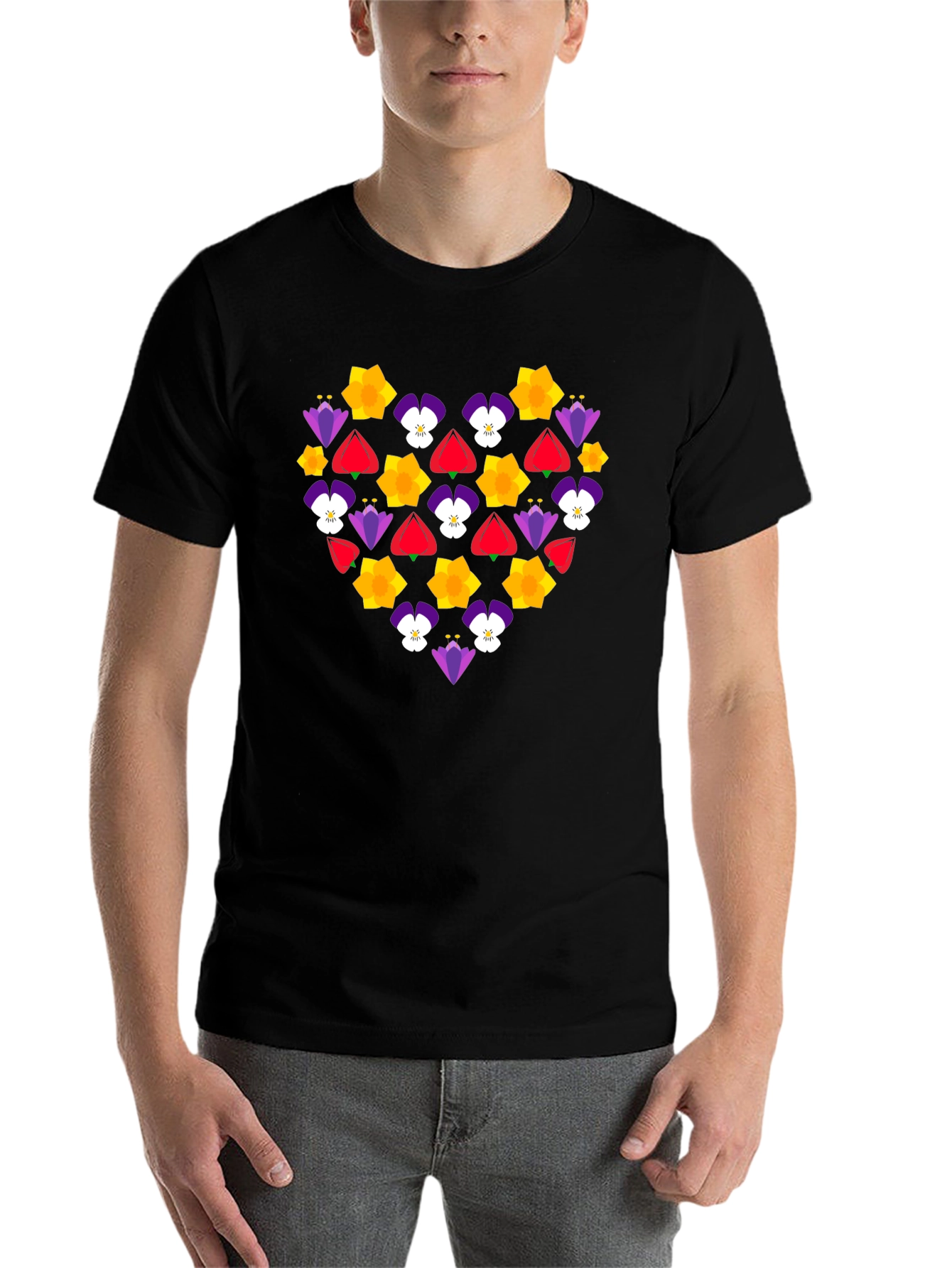 Black Floral Heart Graphic T-Shirt - Black view 7