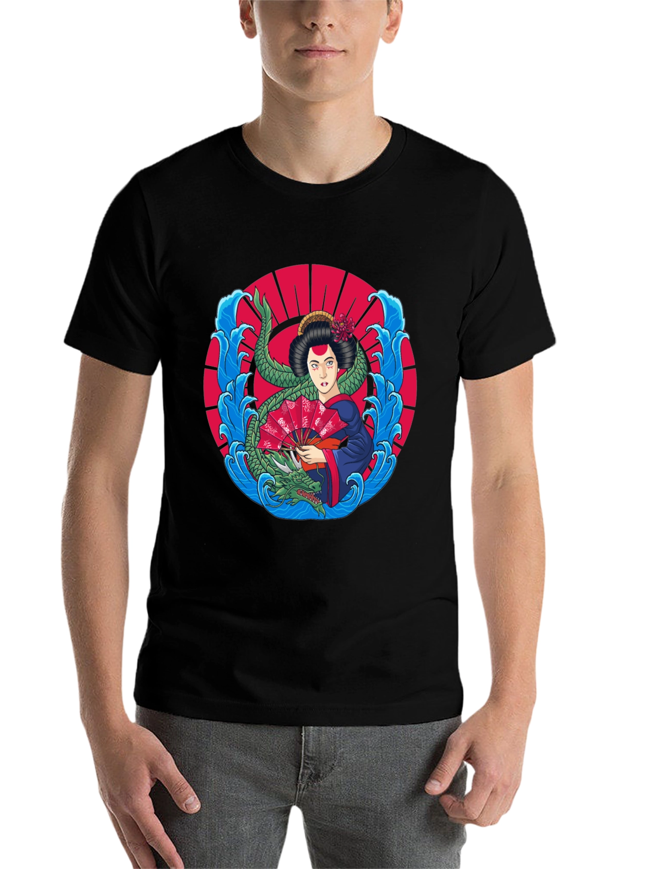 Black Geisha Dragon Graphic Tee view 7