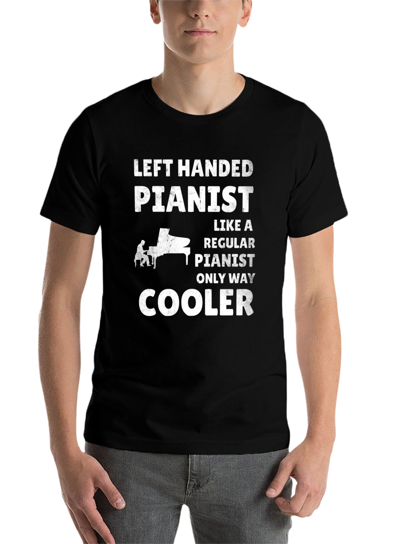 Black Left Handed Pianist Funny T-Shirt view 7