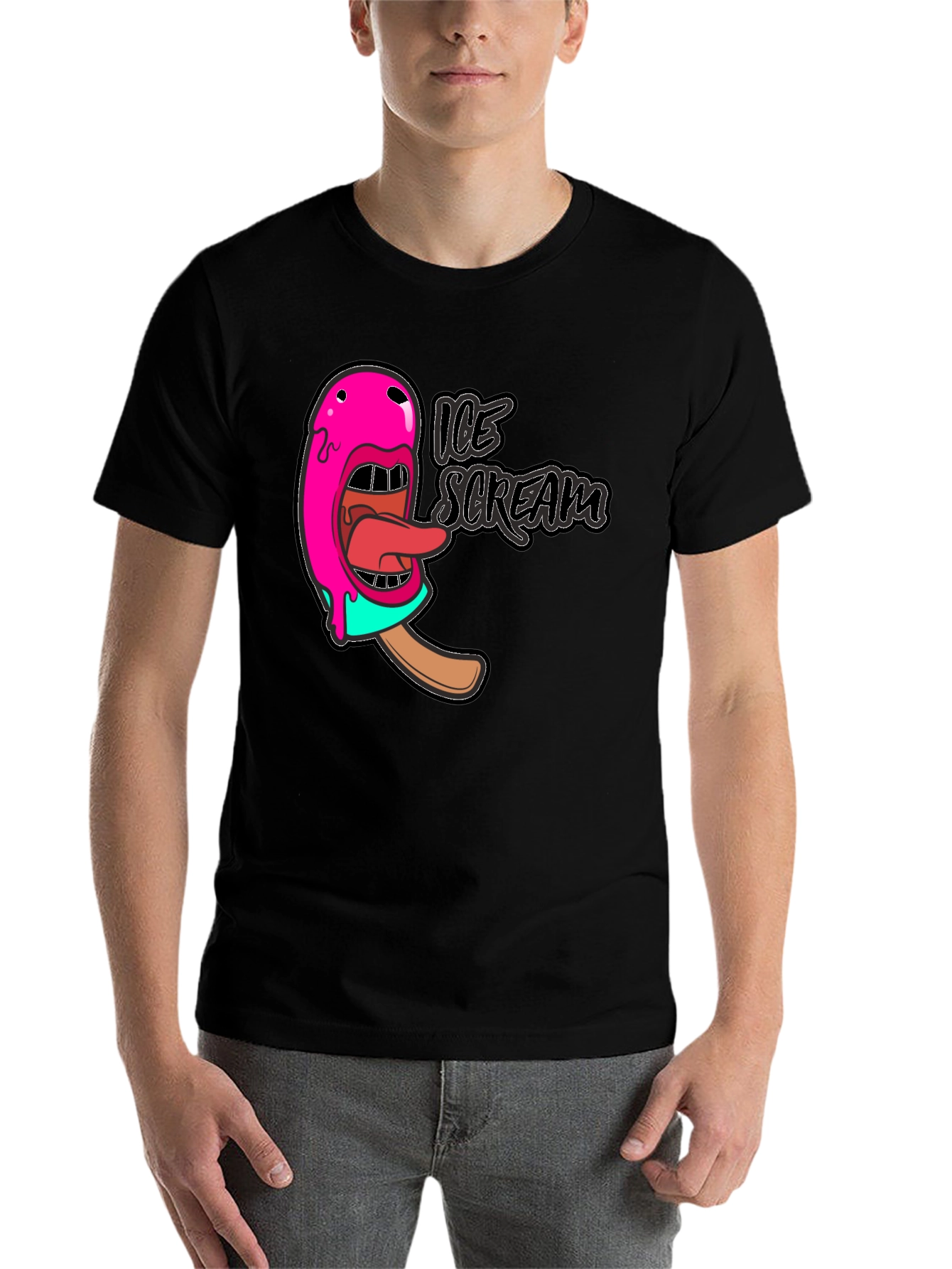 Black Ice Scream Graphic T-Shirt - Black Cotton Tee view 7