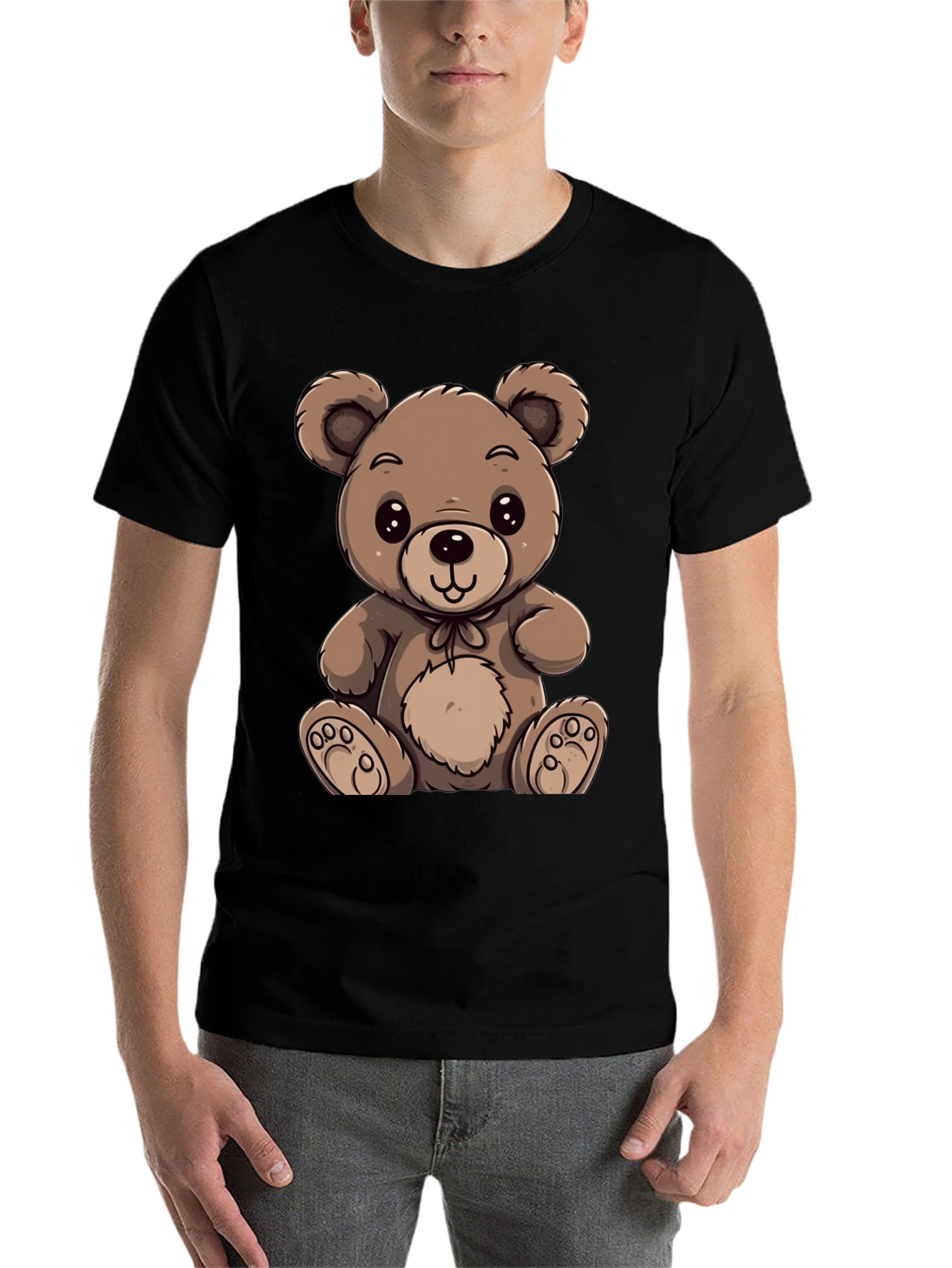 Black Cute Teddy Bear Graphic Tee view 7