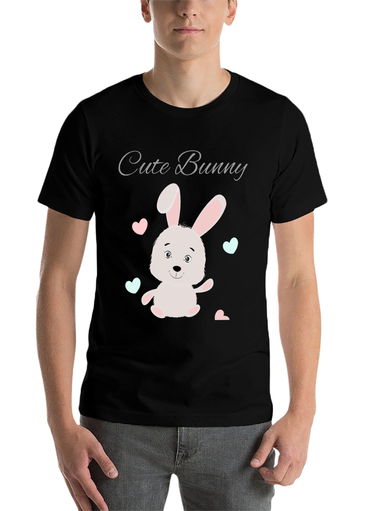 Black Cute Bunny Graphic Tee - Soft Cotton Blend view 7
