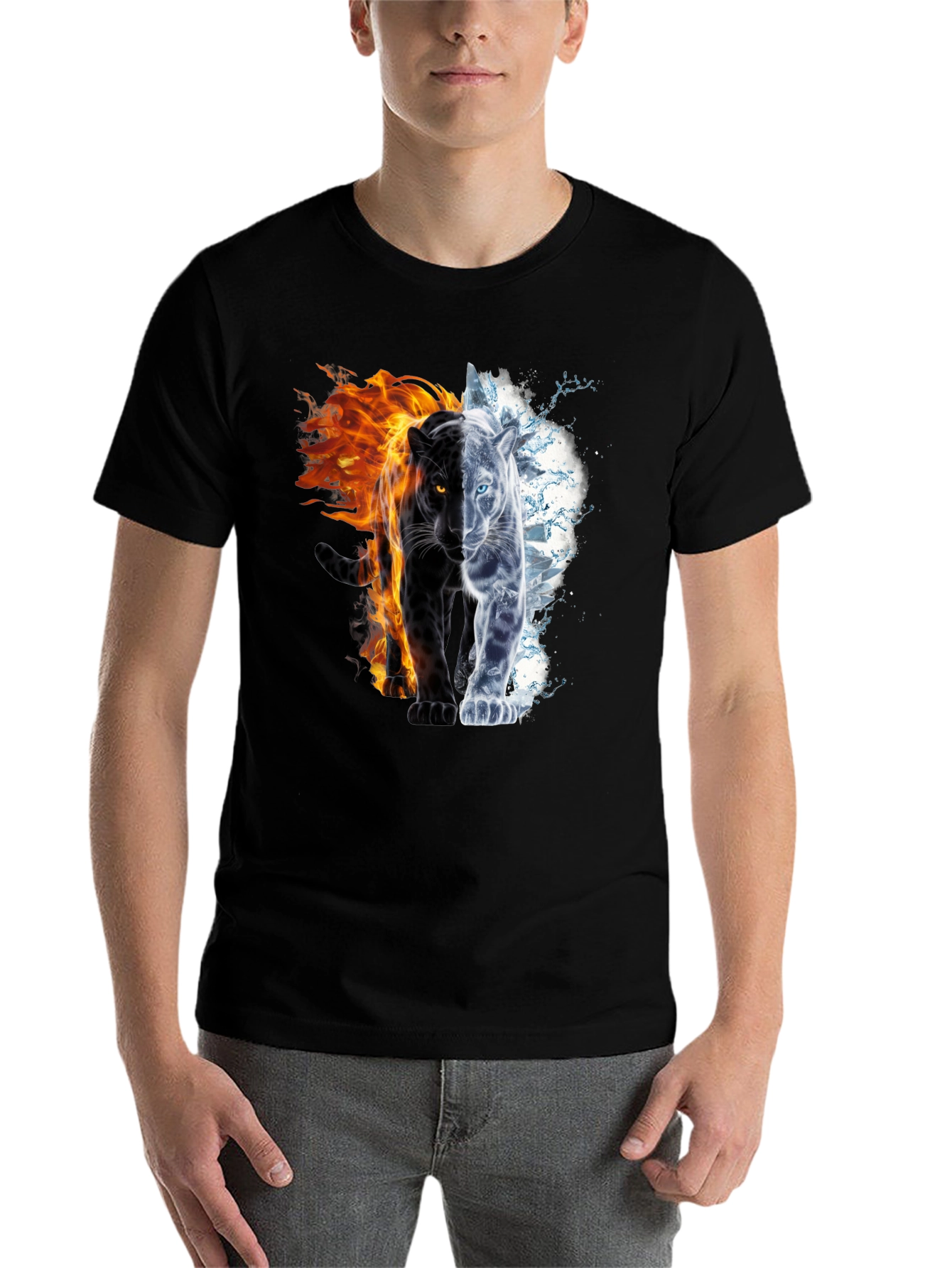 Black Fire and Ice Panther Graphic Tee - Black view 7