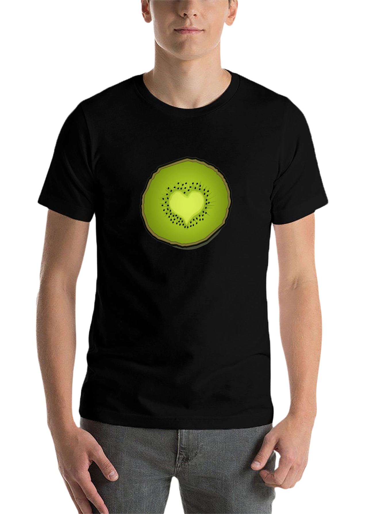 Black Kiwi Heart Graphic Tee - Unique Fruit Design view 7