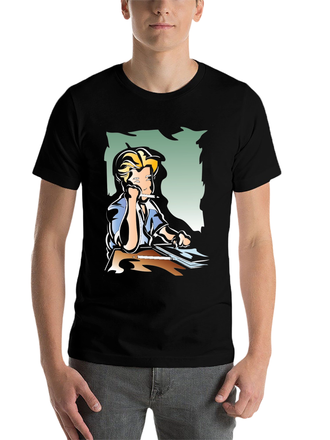 Black Creative Cartoon Graphic Tee - Black view 7