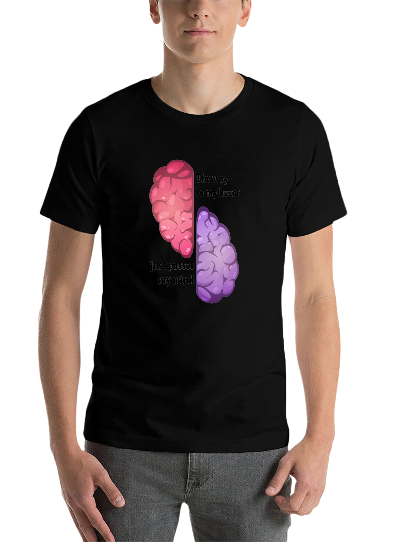 Black Brain Humor Graphic T-Shirt - The Way to My Heart view 7