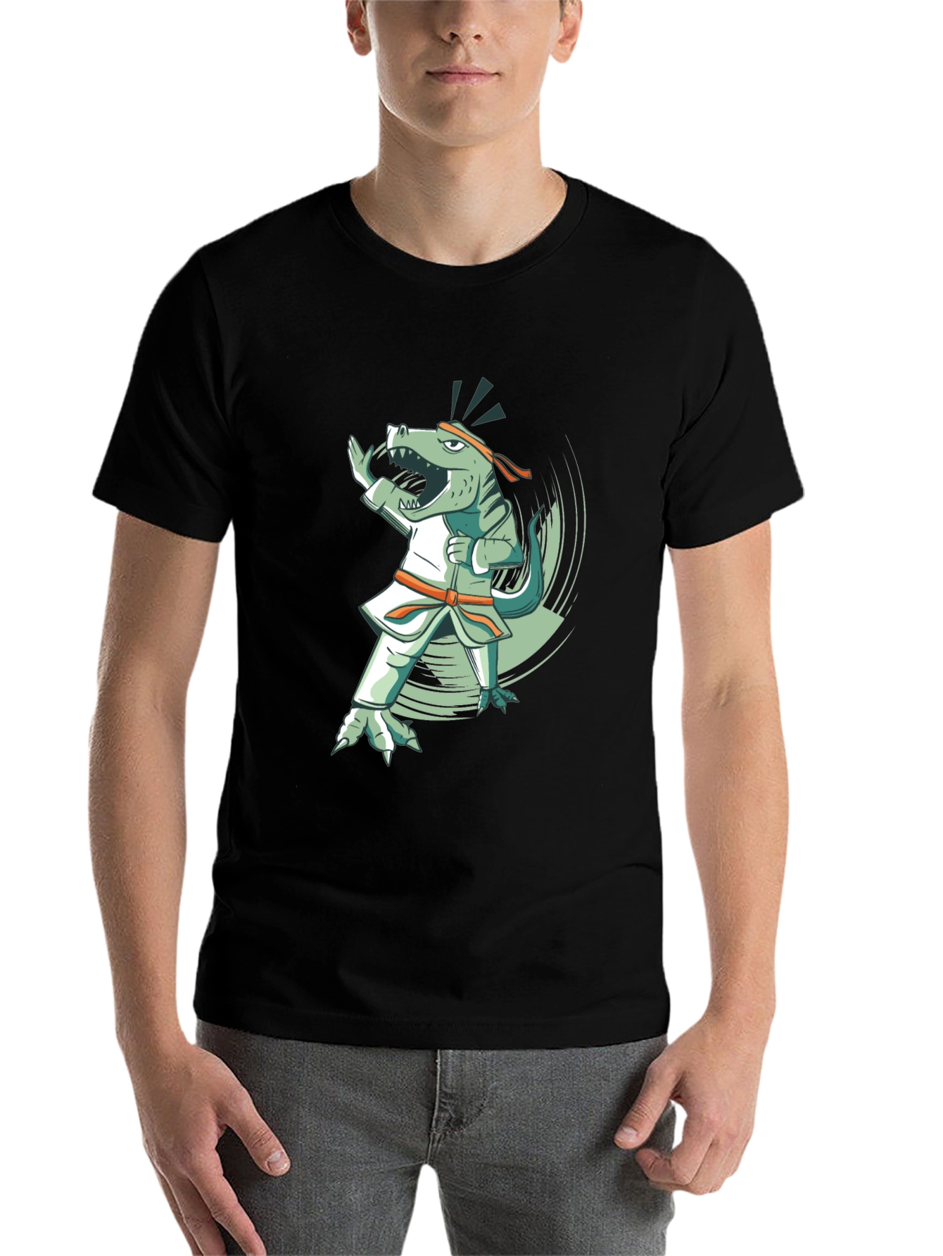 Black Martial Arts Dinosaur Black T-Shirt view 7