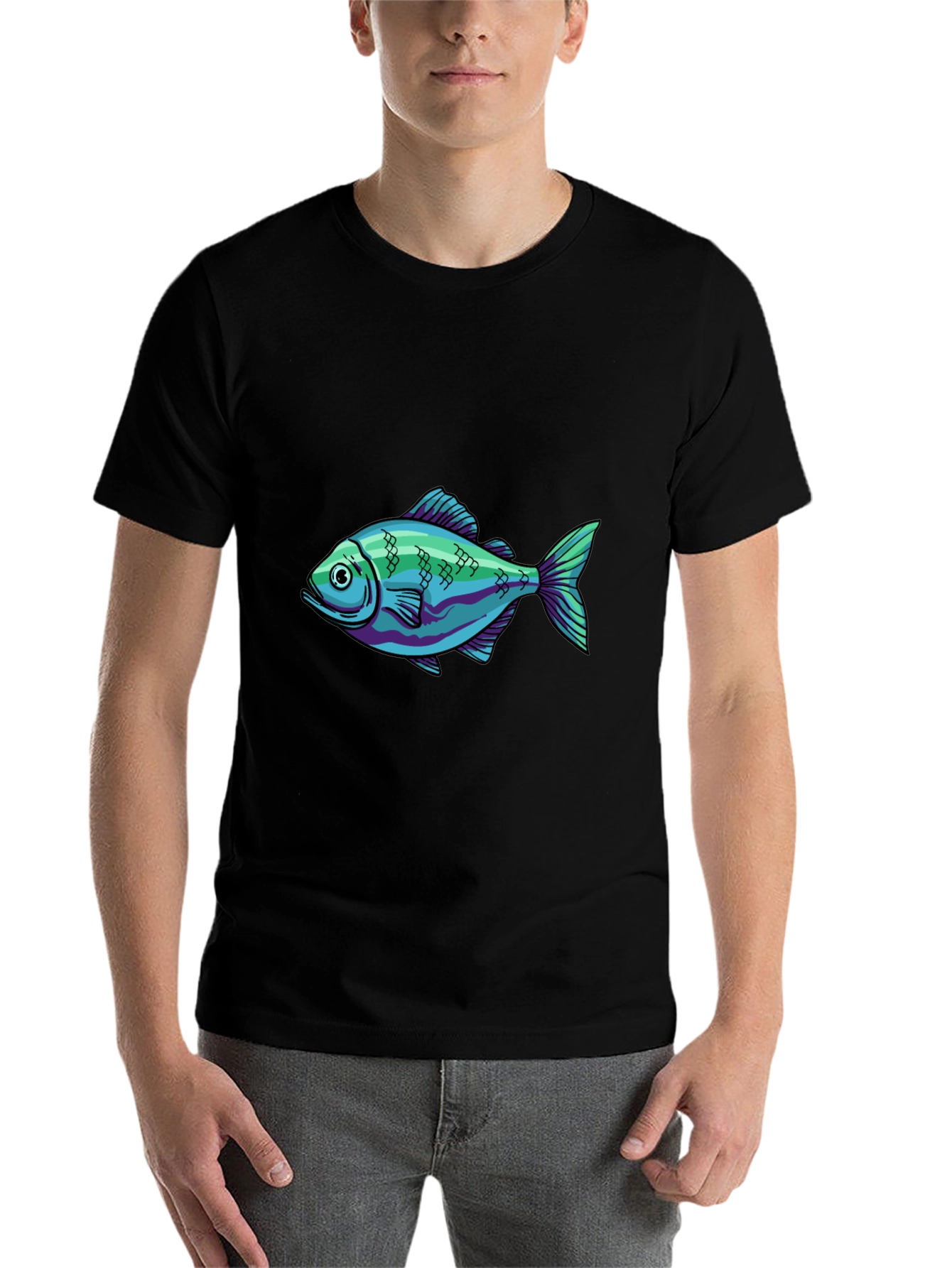 Black Cool Fish Graphic Black T-Shirt view 7