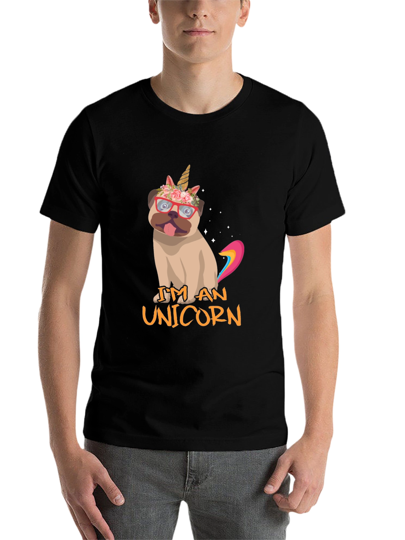 Black I'm An Unicorn Pug T-Shirt view 7