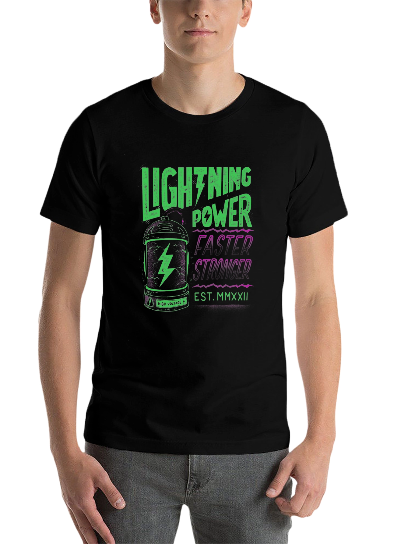 Black Lightning Power Graphic Tee - Black Cotton T-Shirt view 7