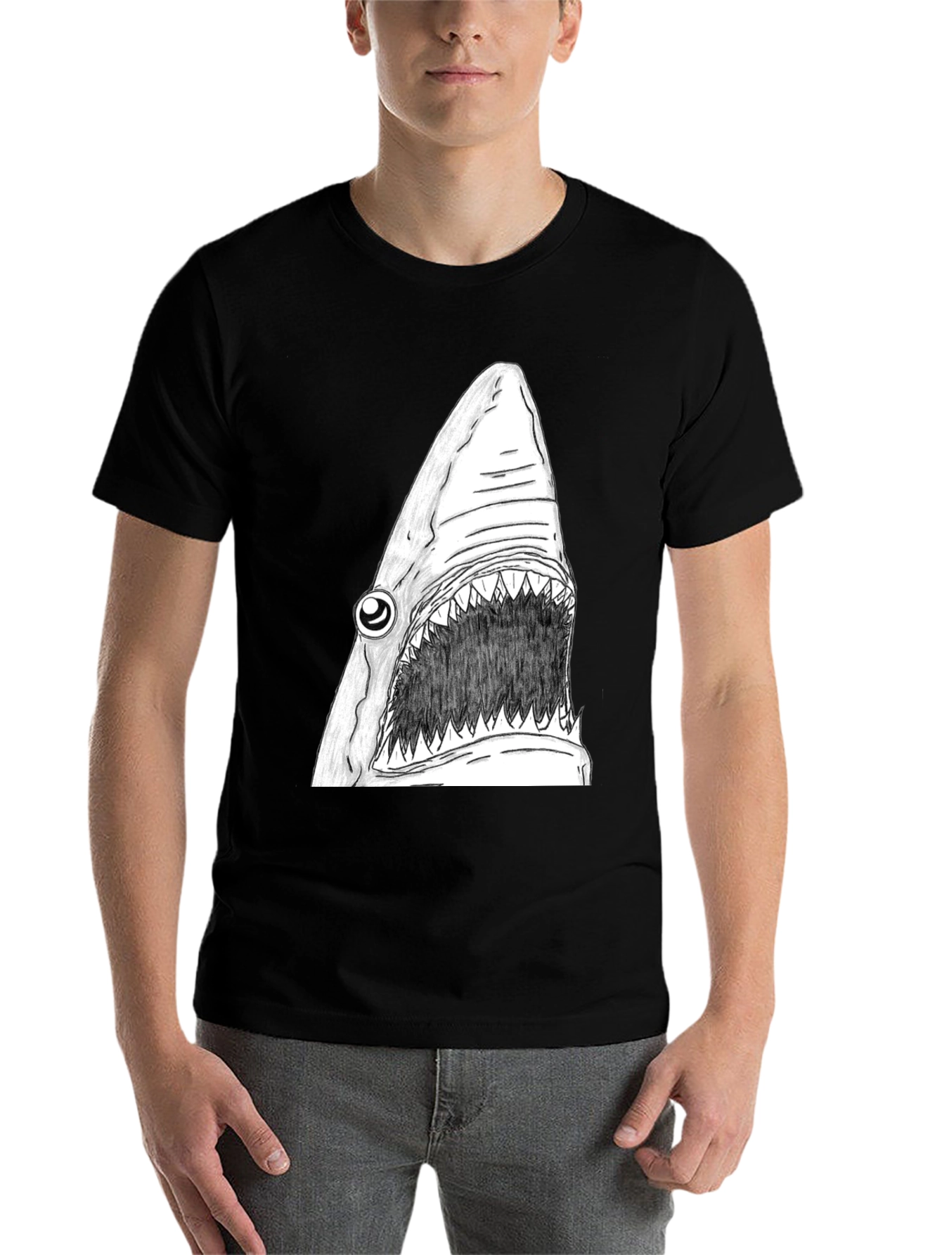 Black Shark Graphic Tee - Men's Black Cotton T-Shirt view 7