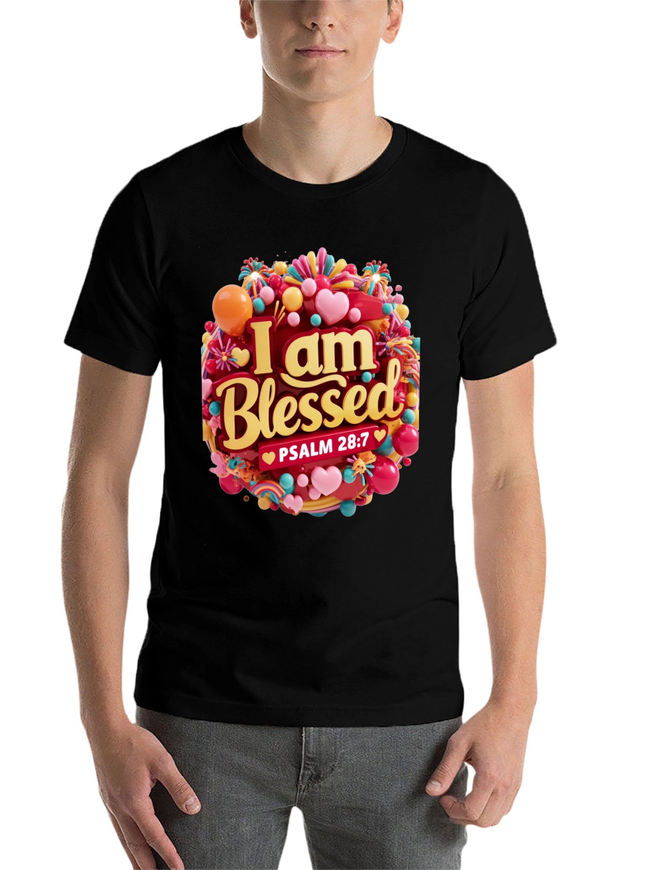 Black I Am Blessed T-Shirt - Psalm 28:7 - Christian Apparel view 7