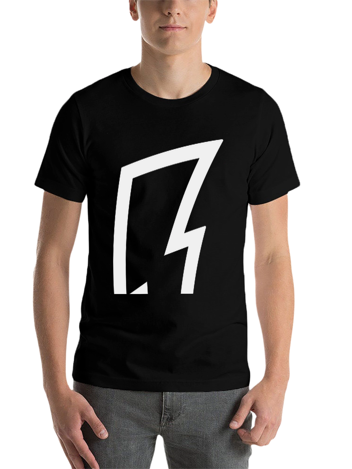 Black Bold Graphic Tee - Black Cotton with Abstract White Design view 7