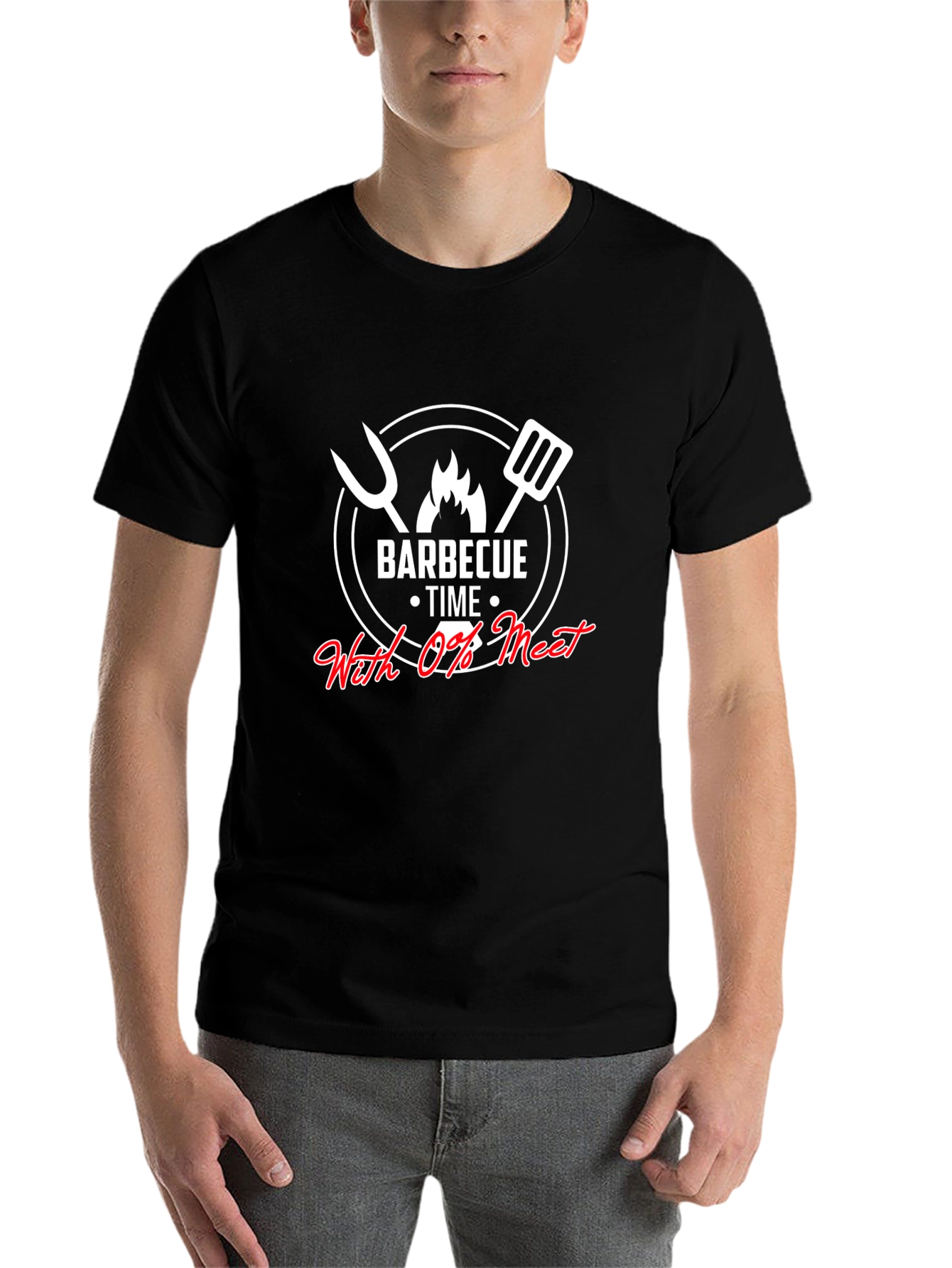 Black BBQ Time - With 0% Meat Graphic T-Shirt view 7