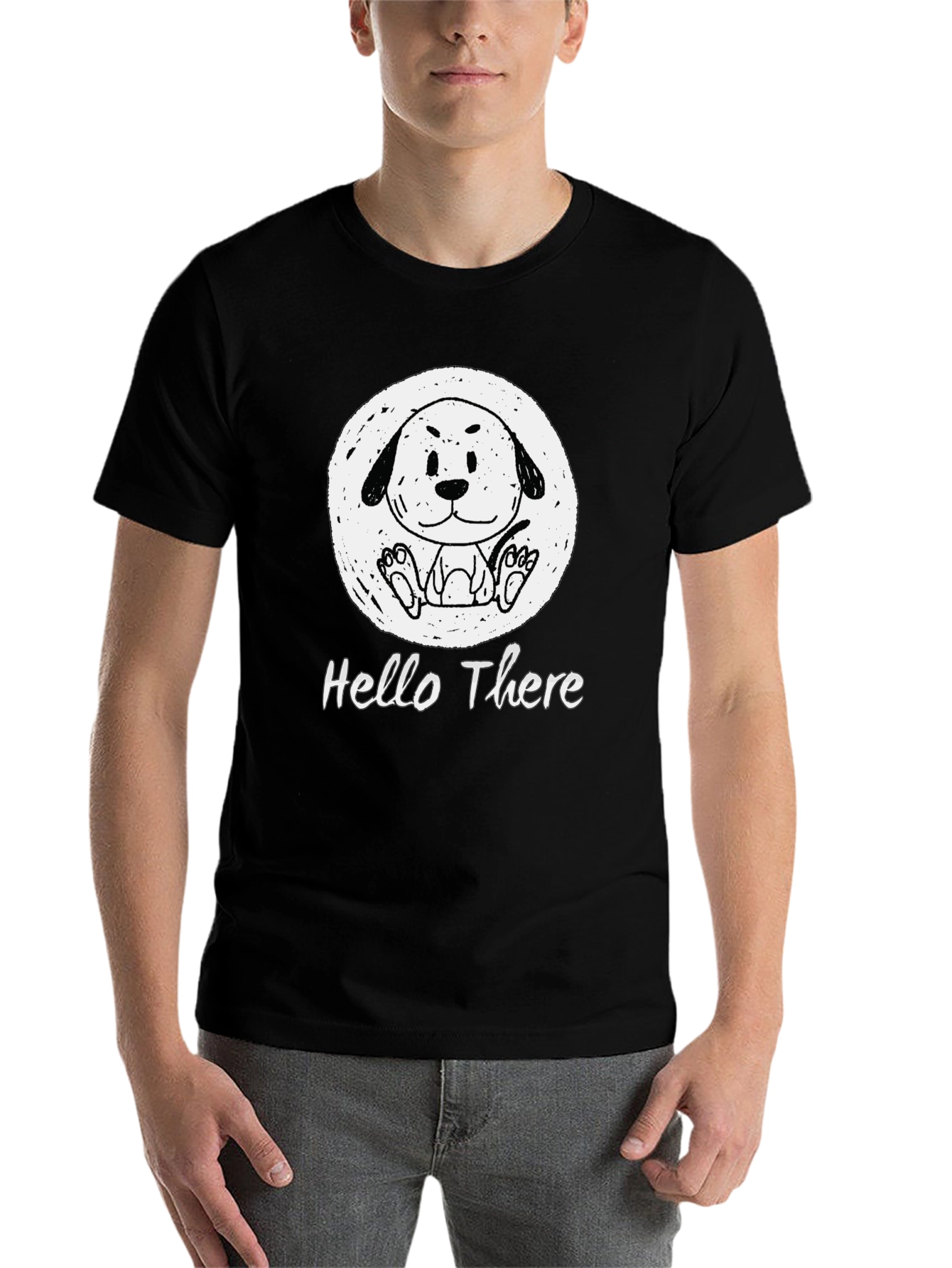 Black Cartoon Dog T-Shirt - "Hello There" Graphic Tee view 7