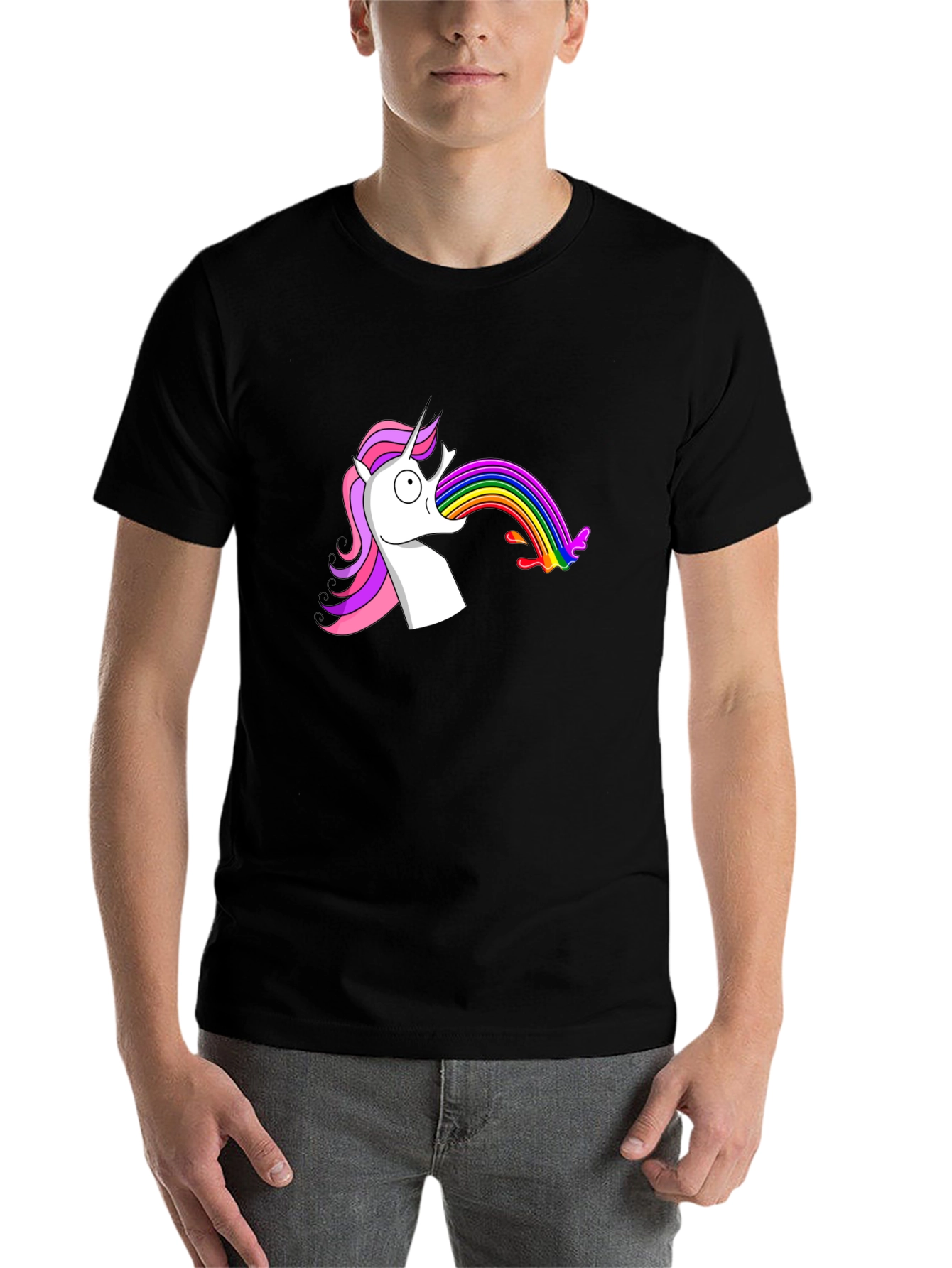 Black Unicorn Vomiting Rainbow Funny Graphic Tee view 7