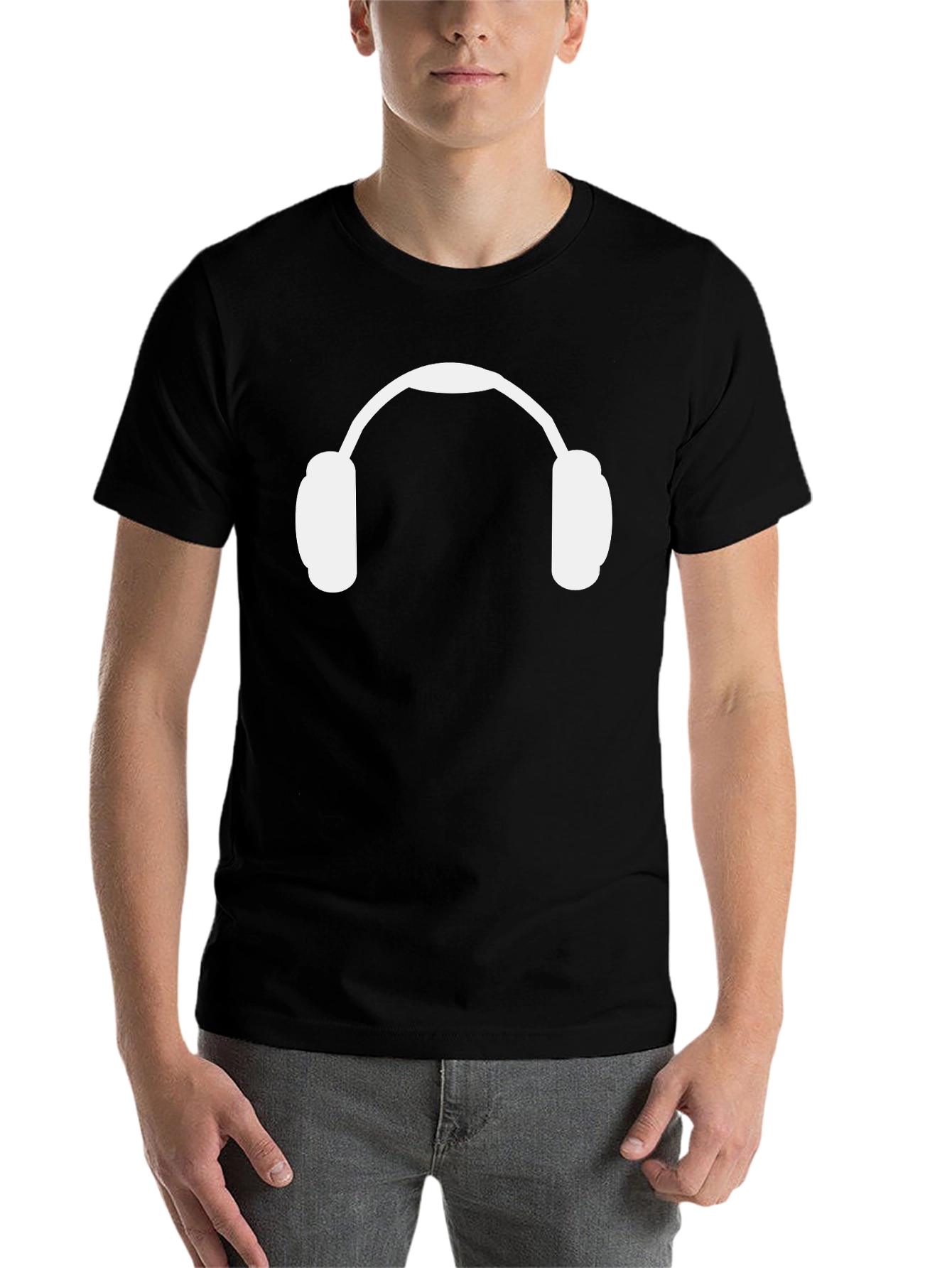 Black Headphone Graphic Tee - Black Cotton Casual Shirt view 7
