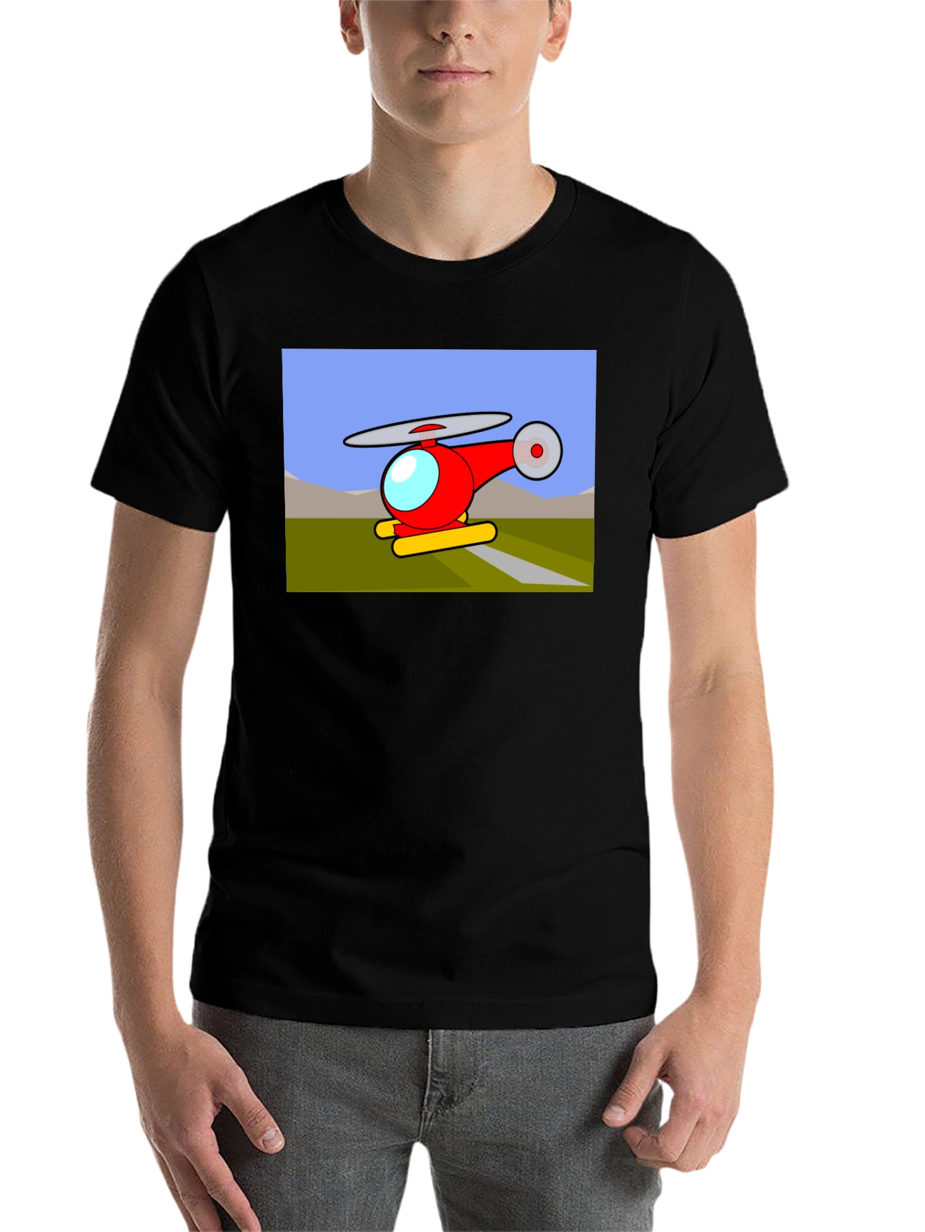 Black Cartoon Helicopter Graphic T-Shirt - Black view 7