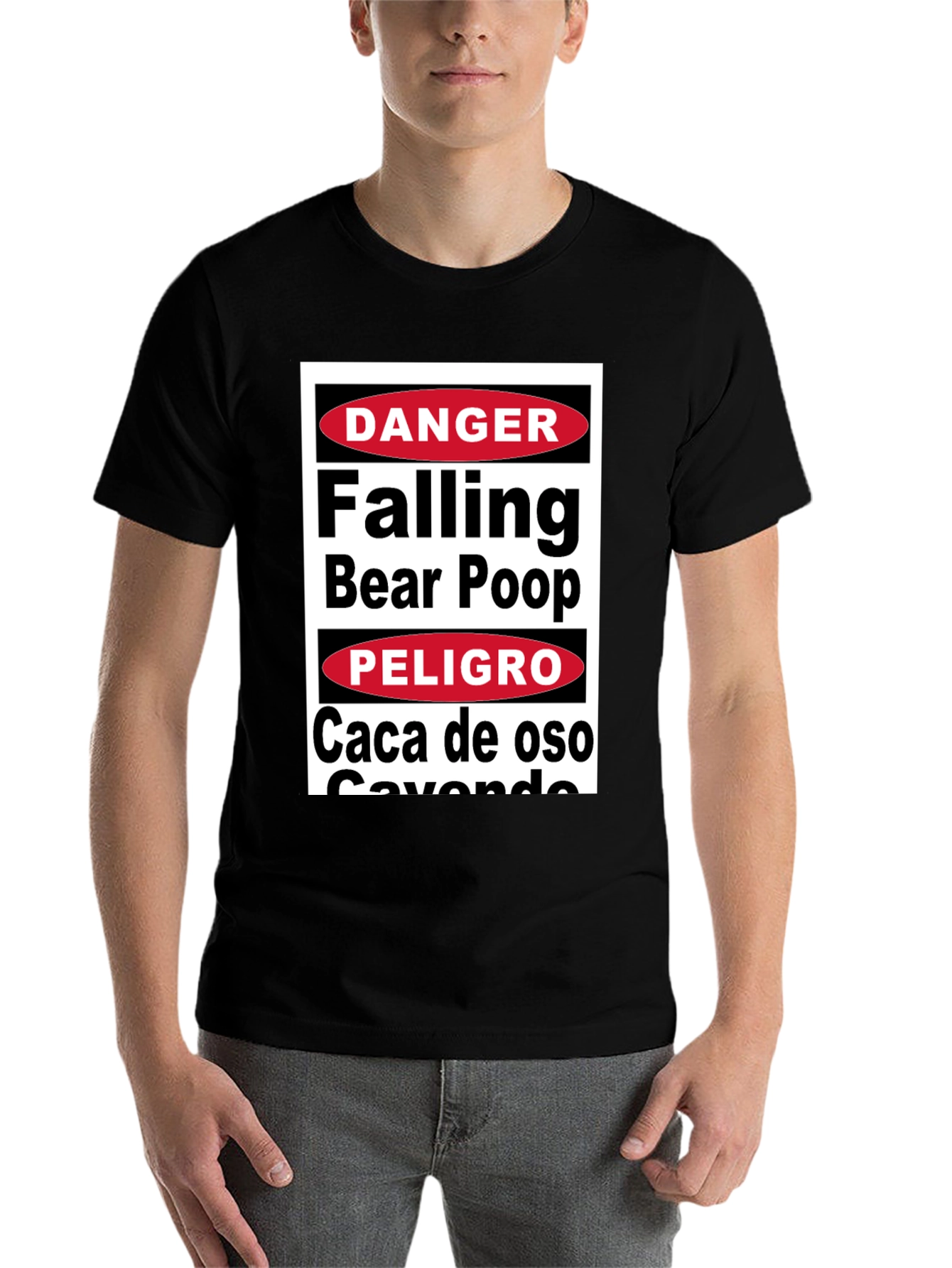 Black Danger Falling Bear Poop T-Shirt Funny Graphic Tee view 7
