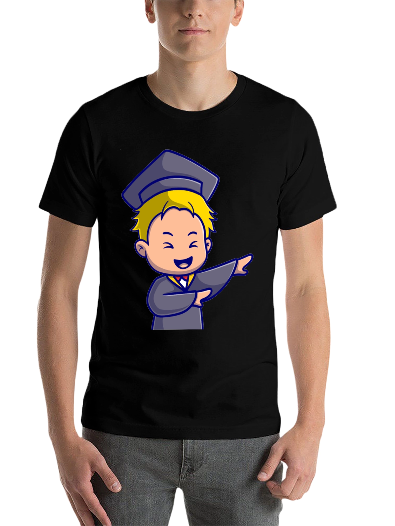 Black Graduation Cartoon Graphic T-Shirt view 7