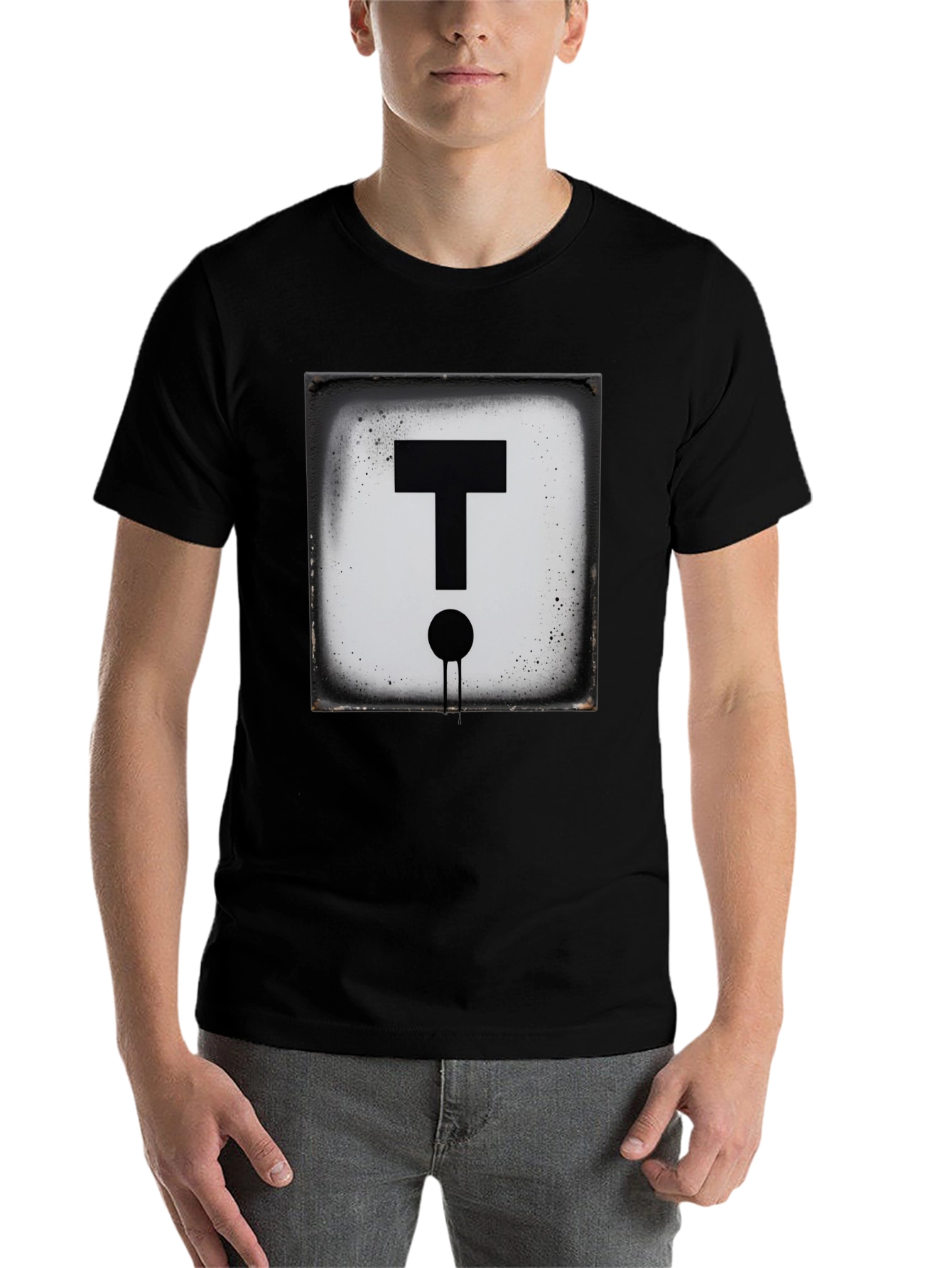 Black Modern Letter 'T' Graphic Black T-Shirt view 7
