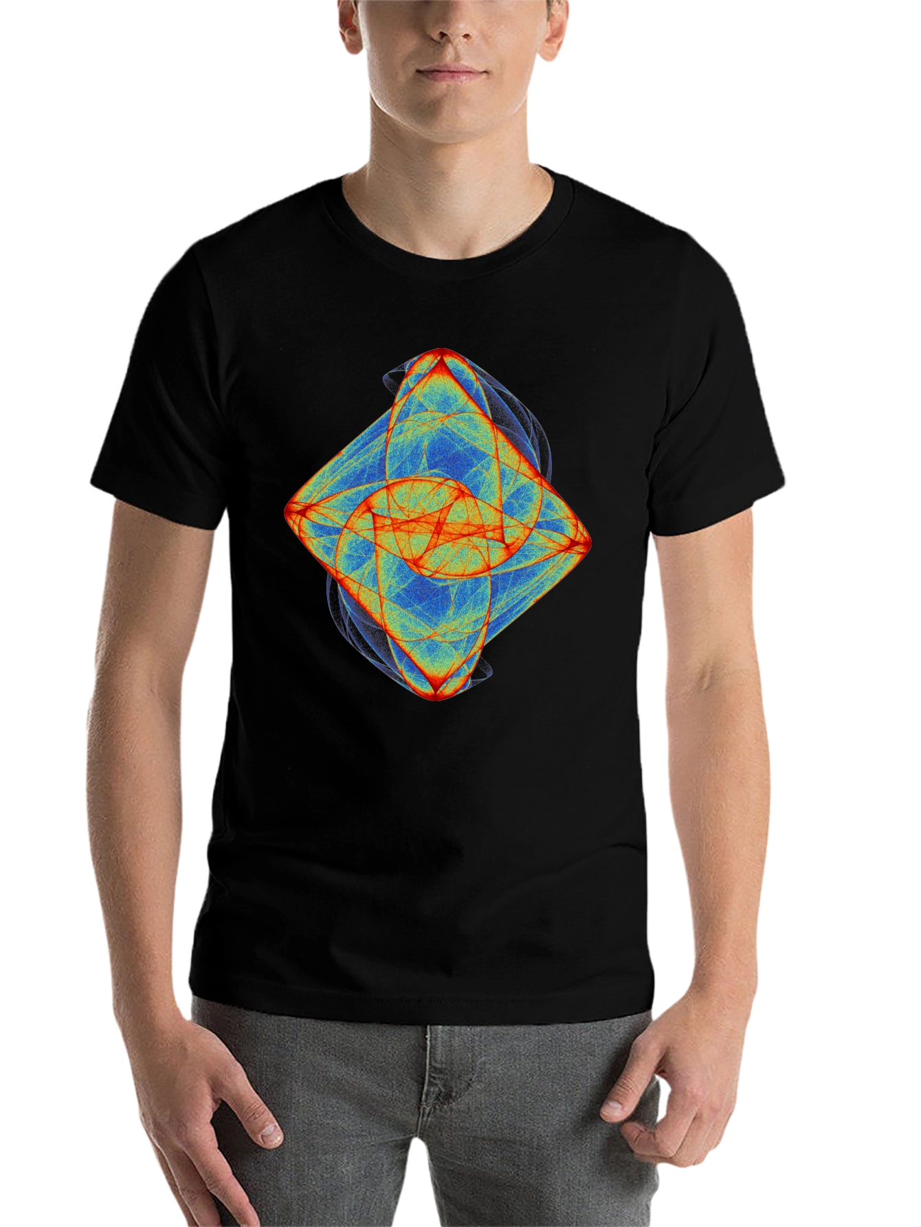 Black Abstract Fractal Graphic Tee - Black Cotton T-Shirt view 7