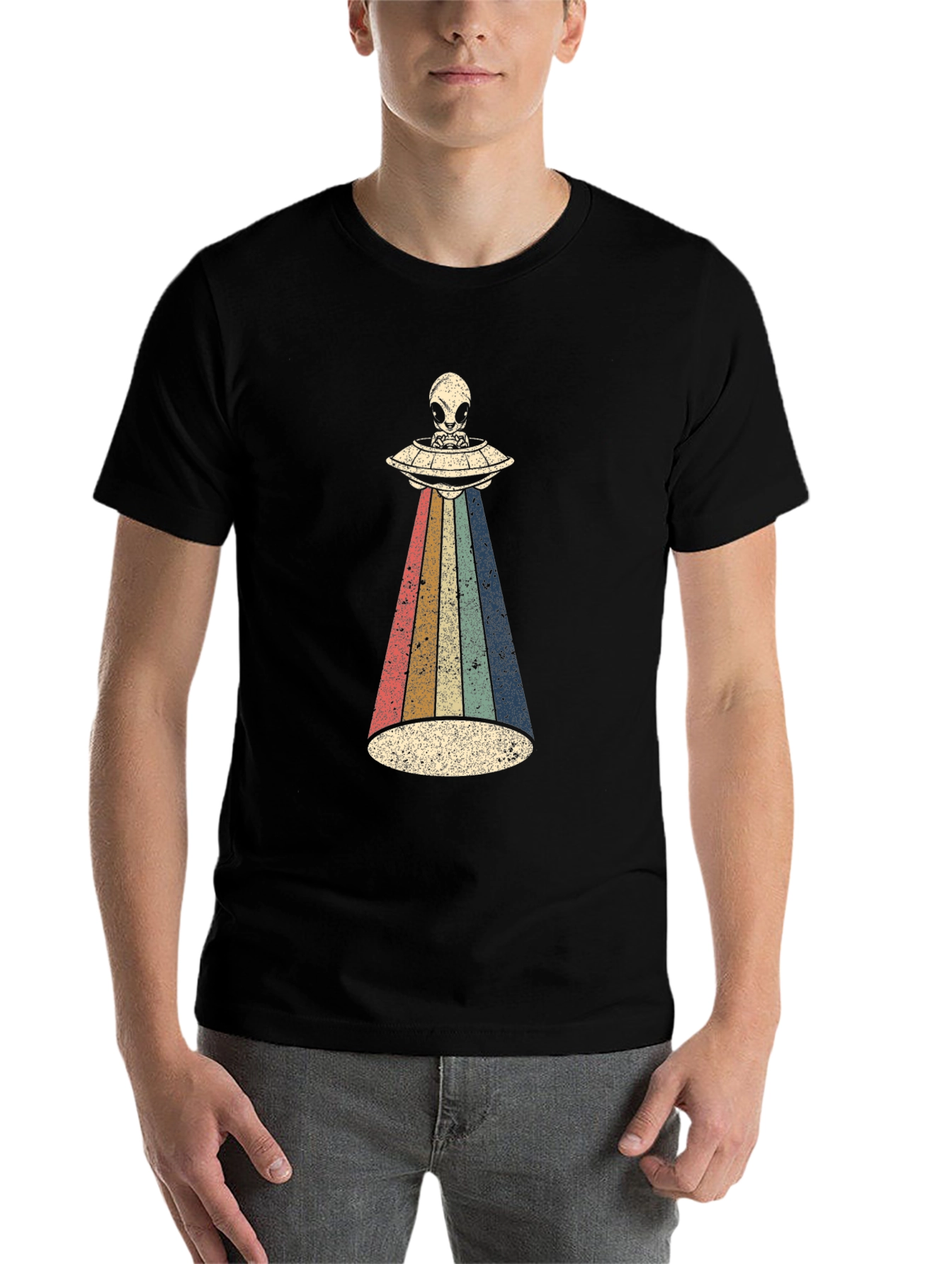 Black Retro Alien UFO T-Shirt view 7