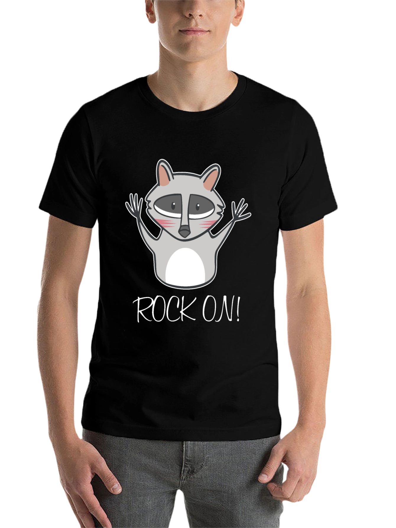 Black Rock On Raccoon Graphic Tee - Black Cotton T-Shirt view 7