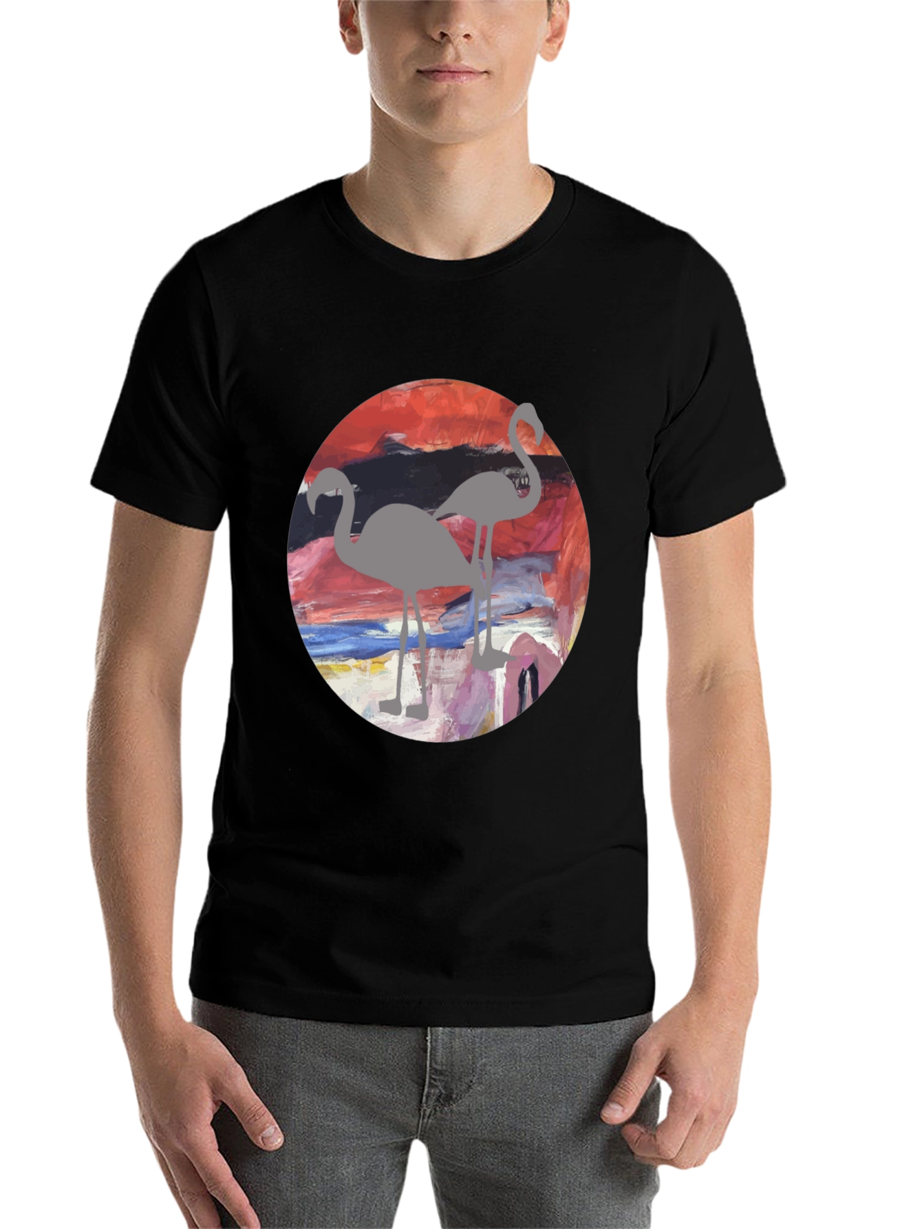 Black Flamingo Sunset Graphic Tee - Stylish Men's T-Shirt view 7